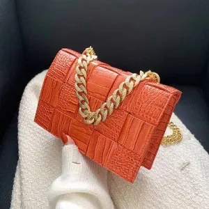 Burnt Orange Faux Leather Crossbody Bag | Woven Croc Design | She She’s Closet