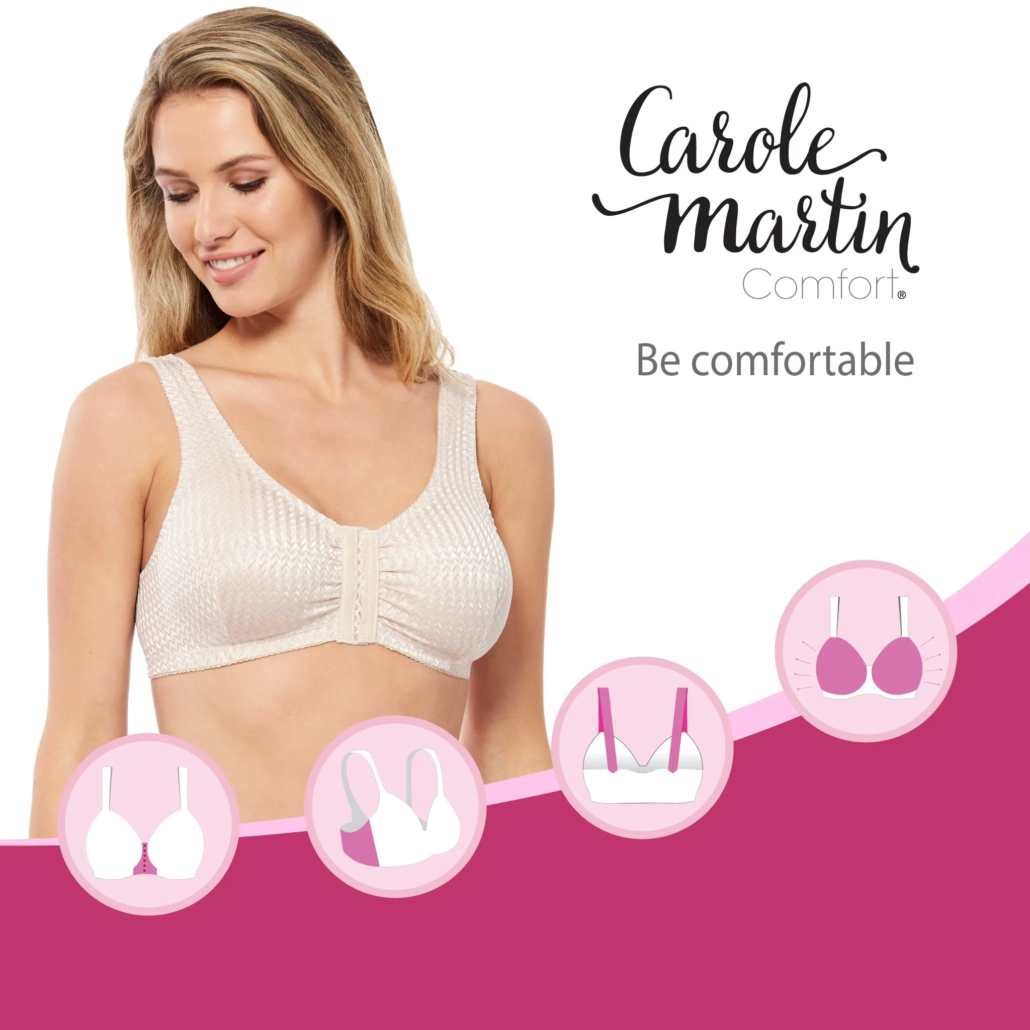 Carole Martin Full-Freedom Comfort Front Closure Bra for Women, Wireless Matching Set of 2