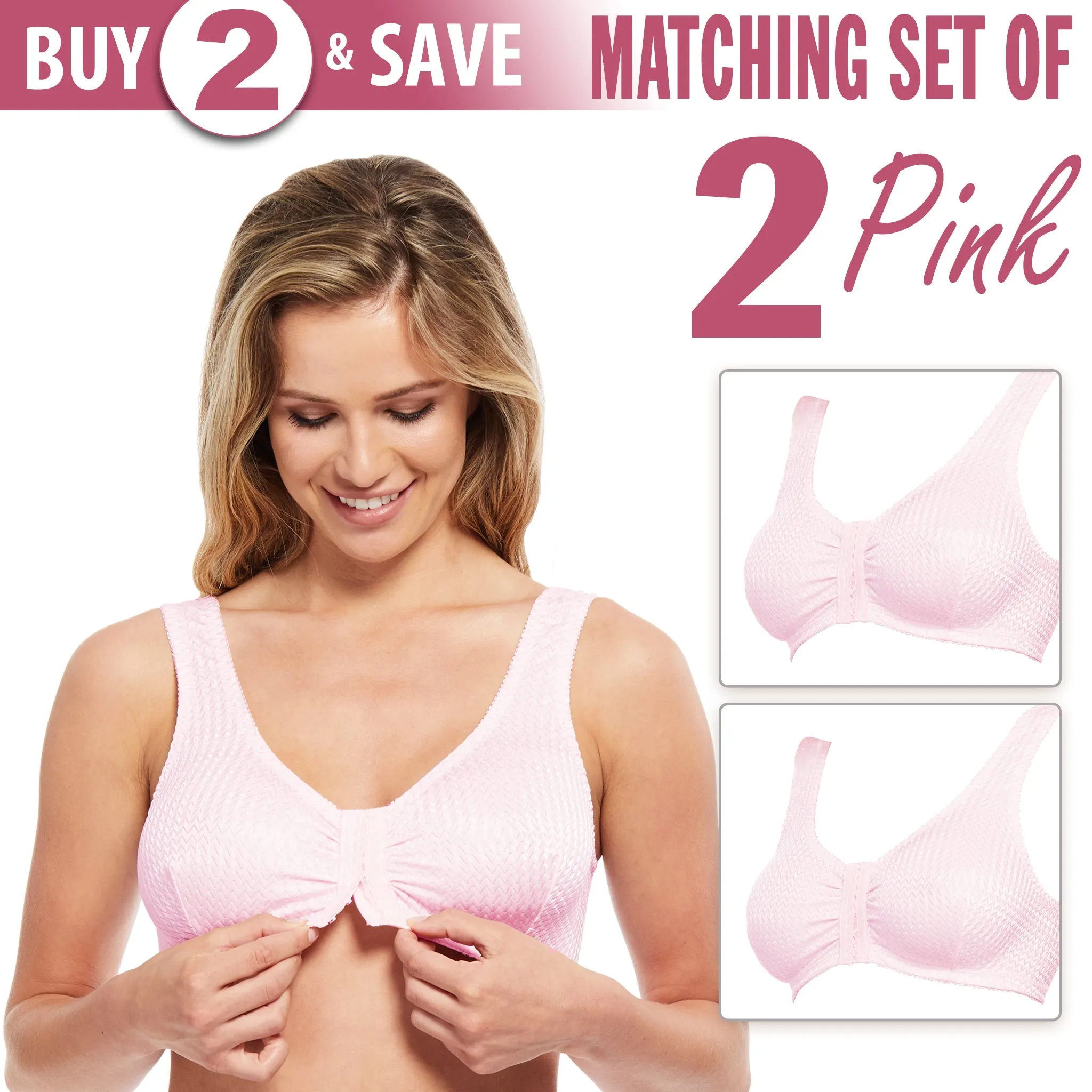Carole Martin Full-Freedom Comfort Front Closure Bra for Women, Wireless Matching Set of 2