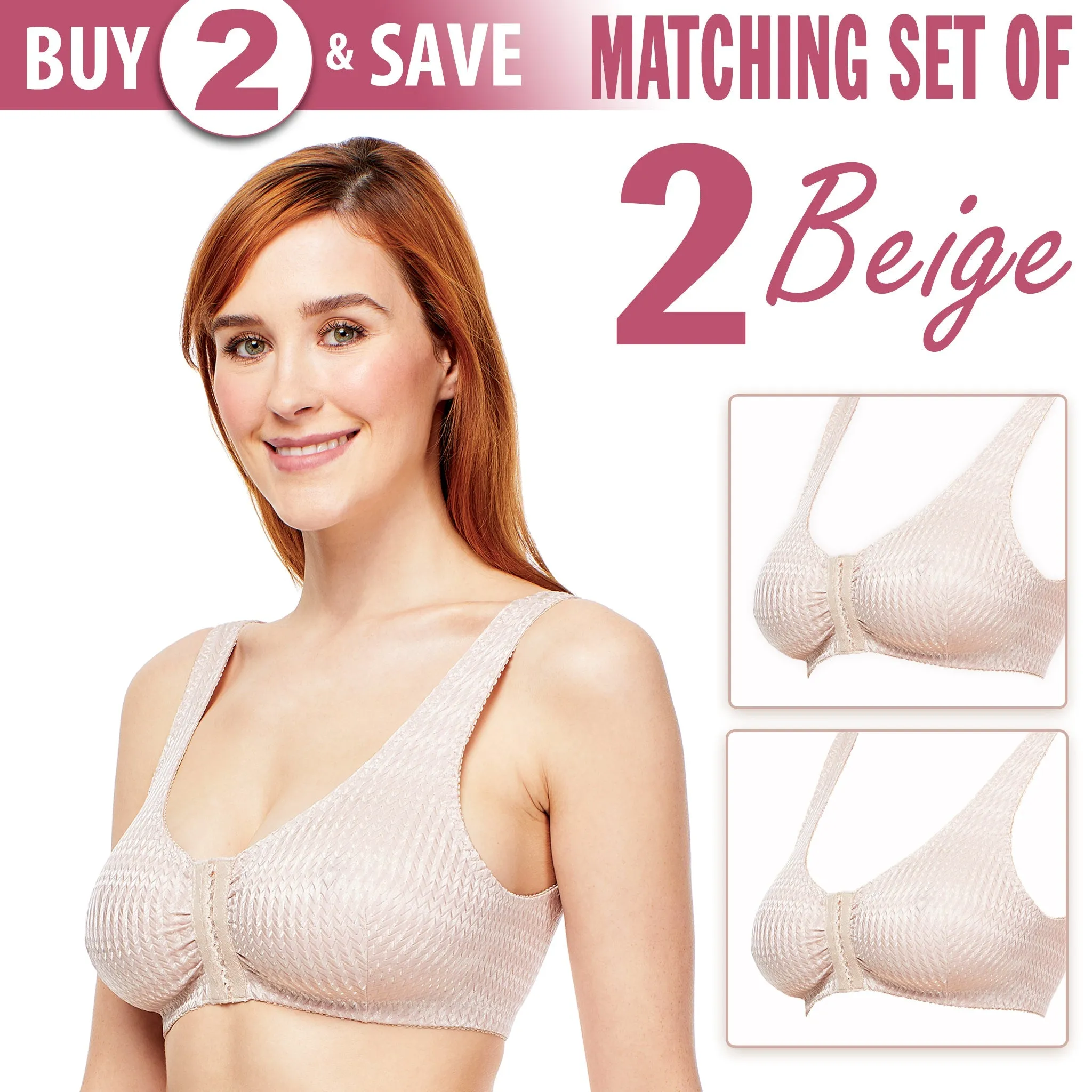 Carole Martin Full-Freedom Comfort Front Closure Bra for Women, Wireless Matching Set of 2