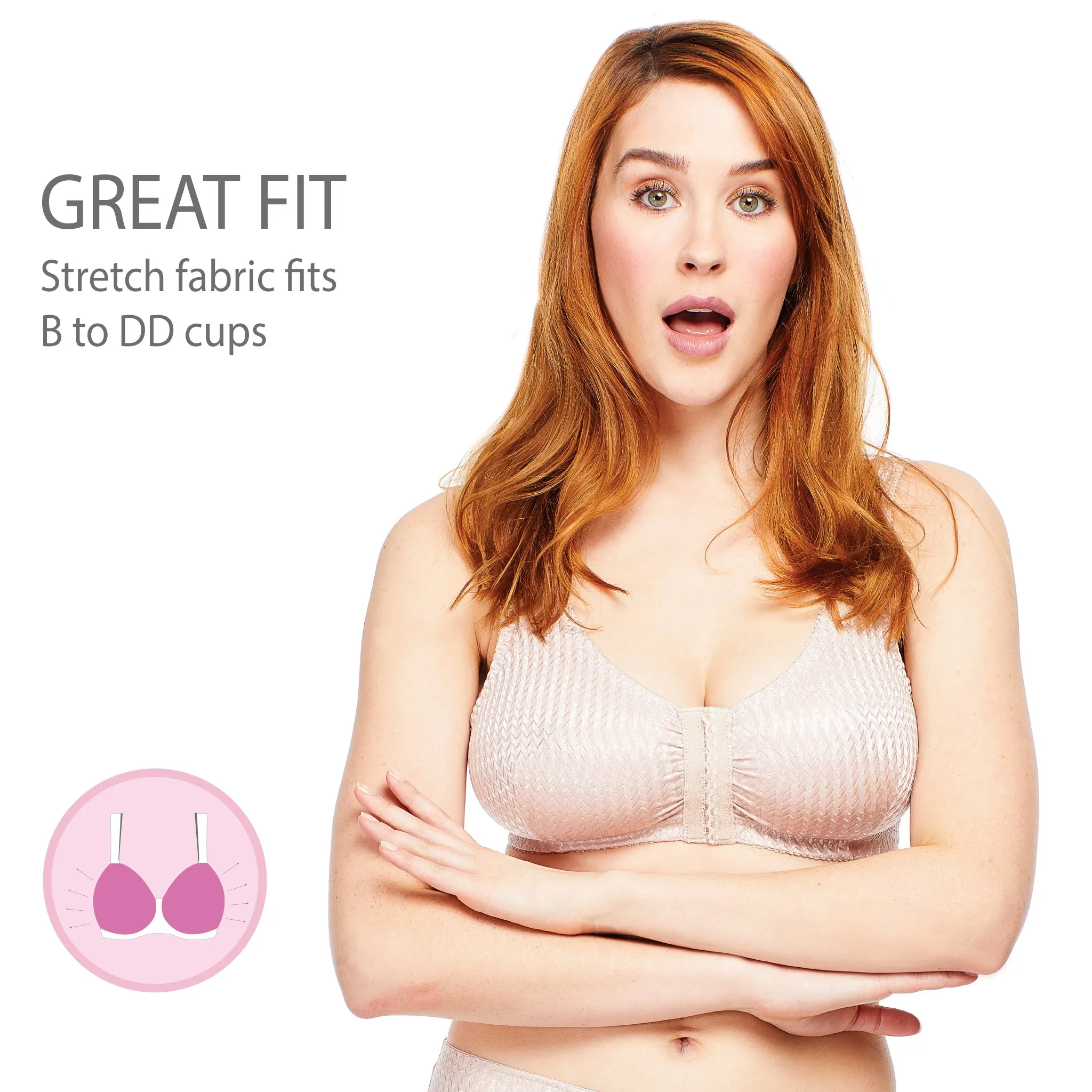 Carole Martin Full-Freedom Comfort Front Closure Bra for Women, Wireless Matching Set of 2