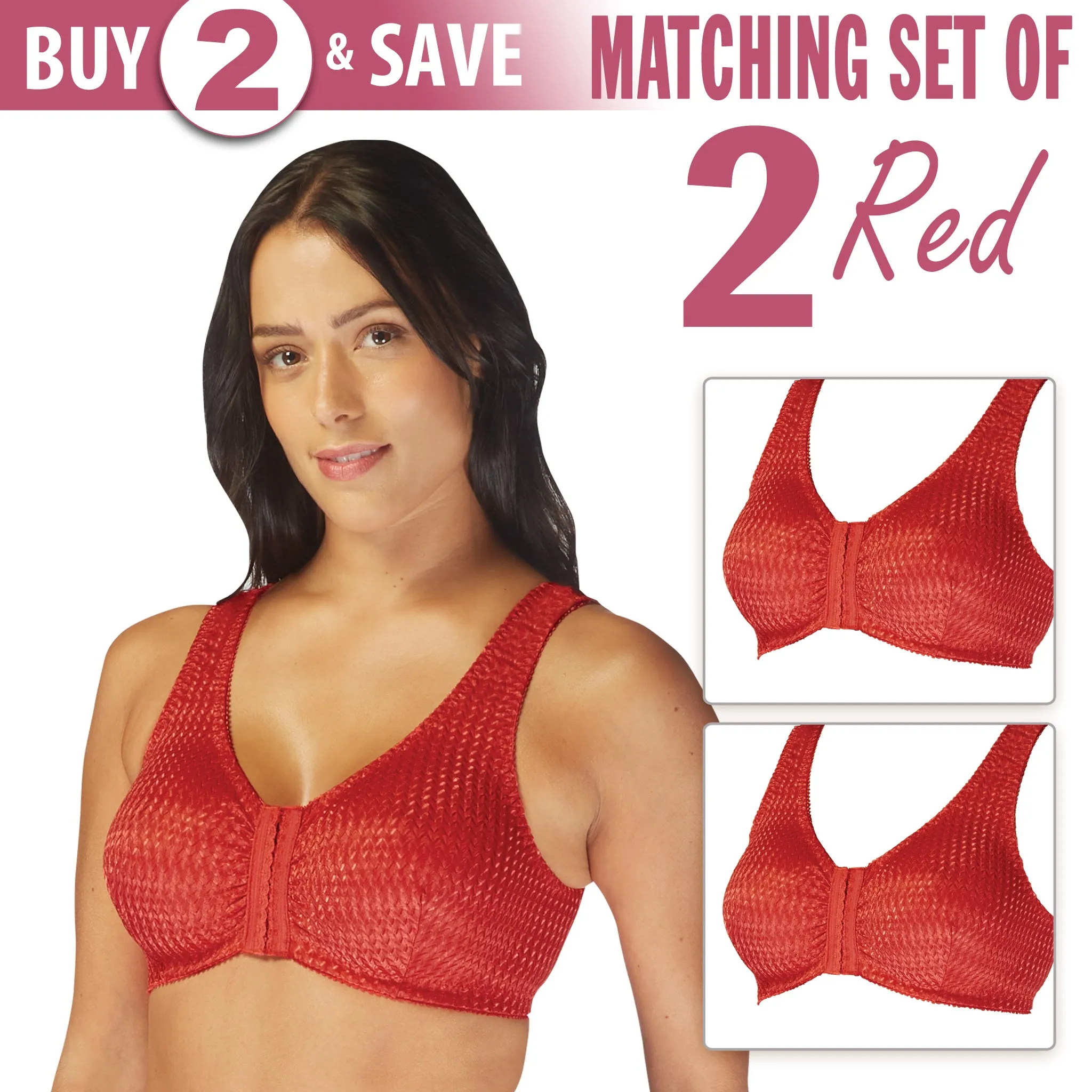 Carole Martin Full-Freedom Comfort Front Closure Bra for Women, Wireless Matching Set of 2
