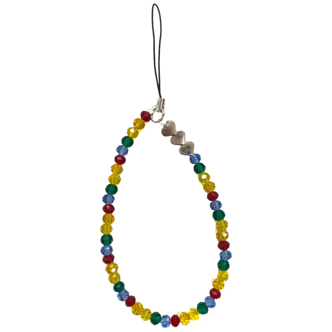 Cell Phone Charm - Rainbow w/Silver Hearts