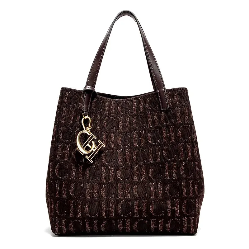 CH Simple Daily Commuter Bag Ladies Crossbod Ladies Tote Bag Large Capacity Ladies Shoulder Bag Solid Colour Letter Print Design