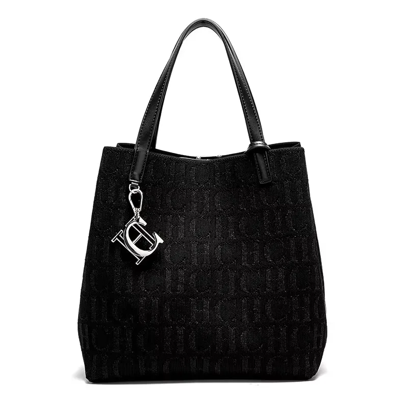 CH Simple Daily Commuter Bag Ladies Crossbod Ladies Tote Bag Large Capacity Ladies Shoulder Bag Solid Colour Letter Print Design