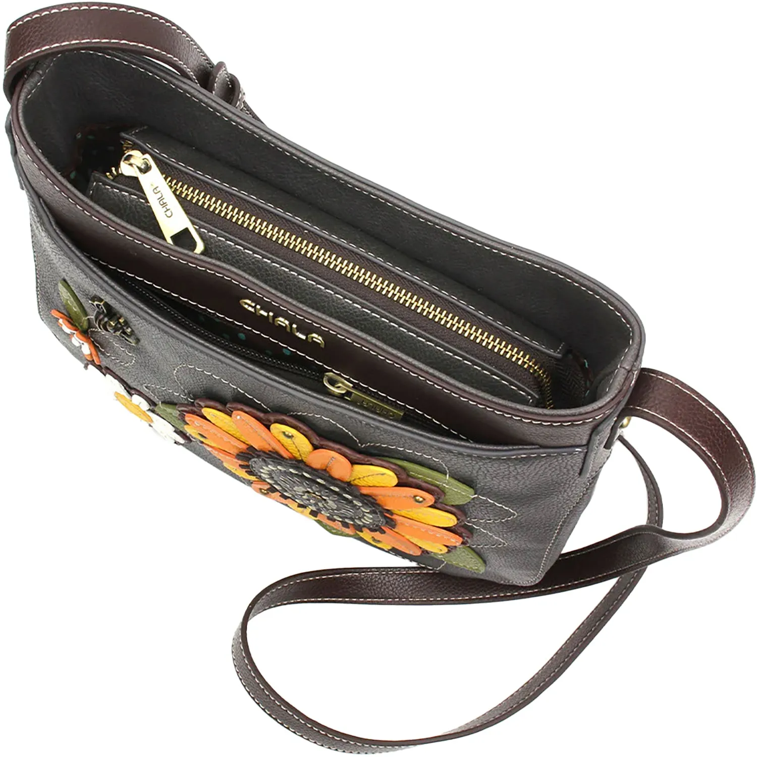 Chala Handbags Sunflower Crescent Crossbody Ink