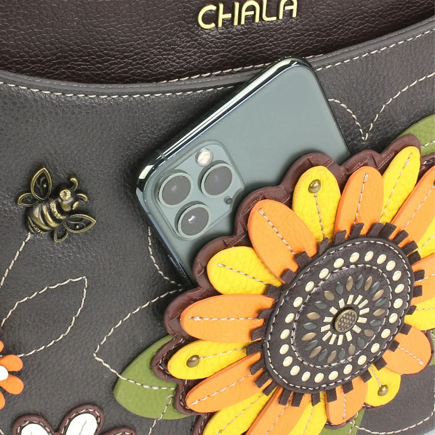 Chala Handbags Sunflower Crescent Crossbody Ink