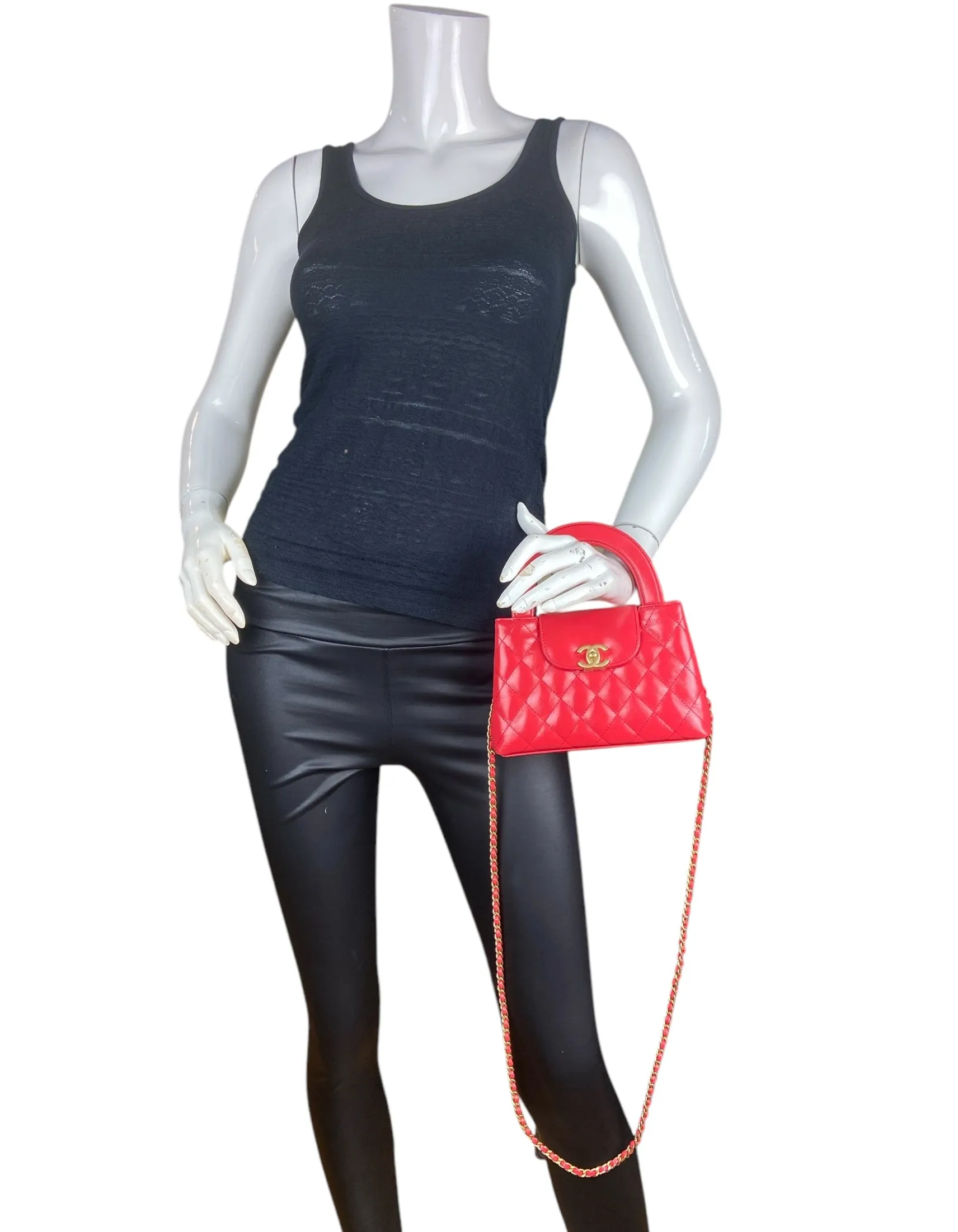 Chanel '25C Red Calfskin Quilted Nano Kelly Shopper
