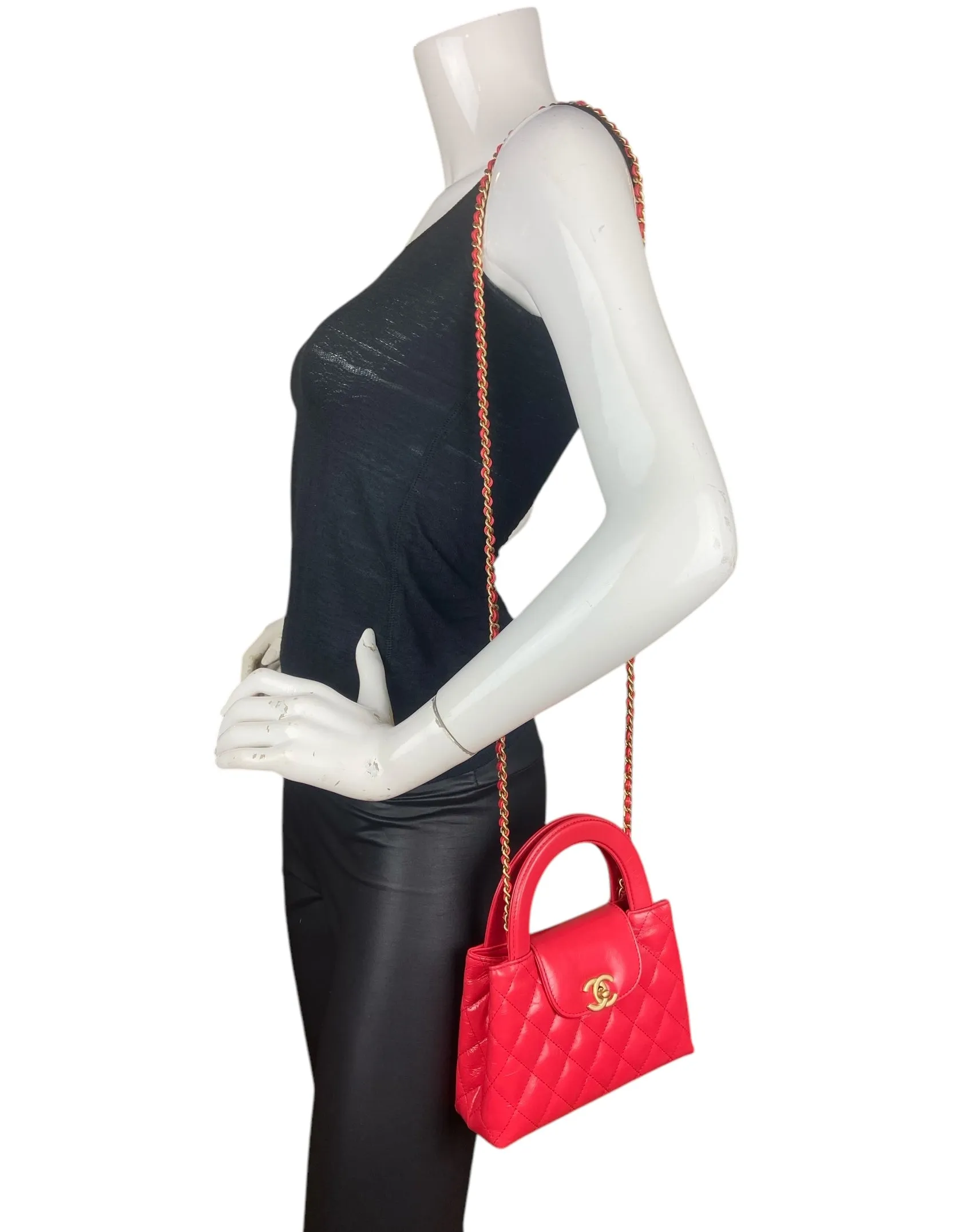 Chanel '25C Red Calfskin Quilted Nano Kelly Shopper