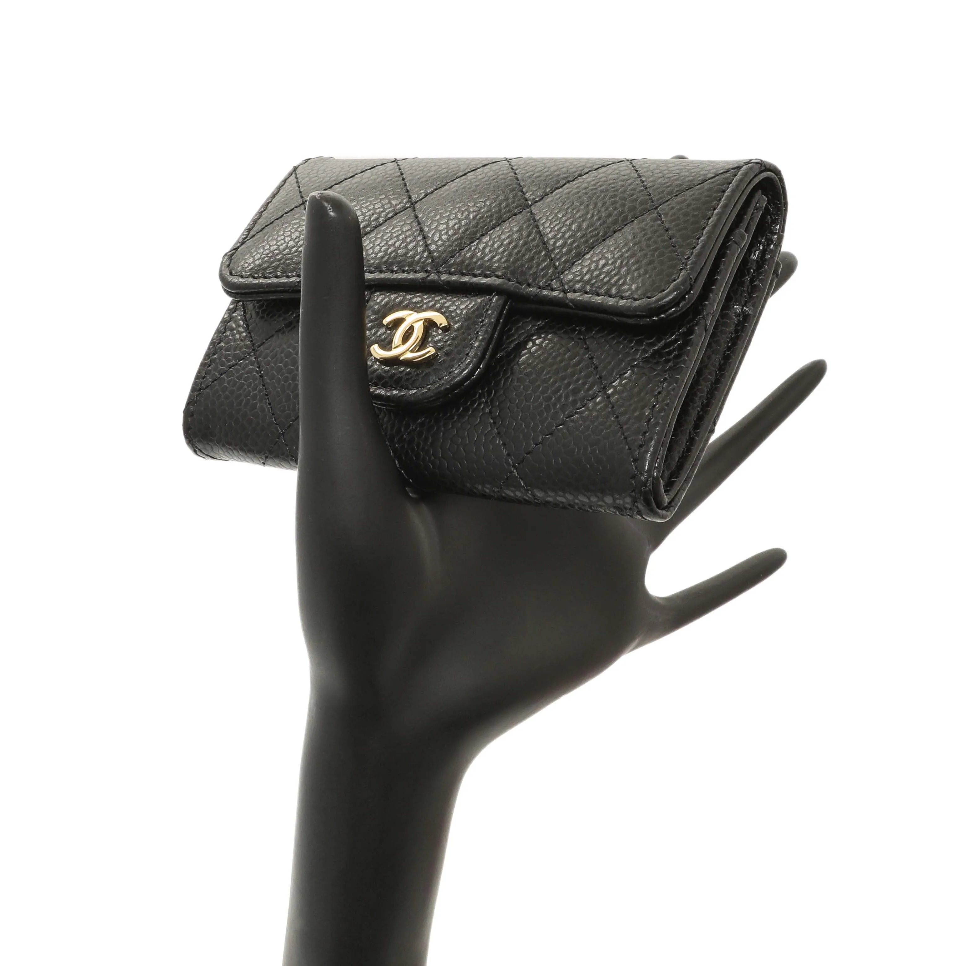 Chanel Black Quilted Caviar Flap Card Holder Wallet