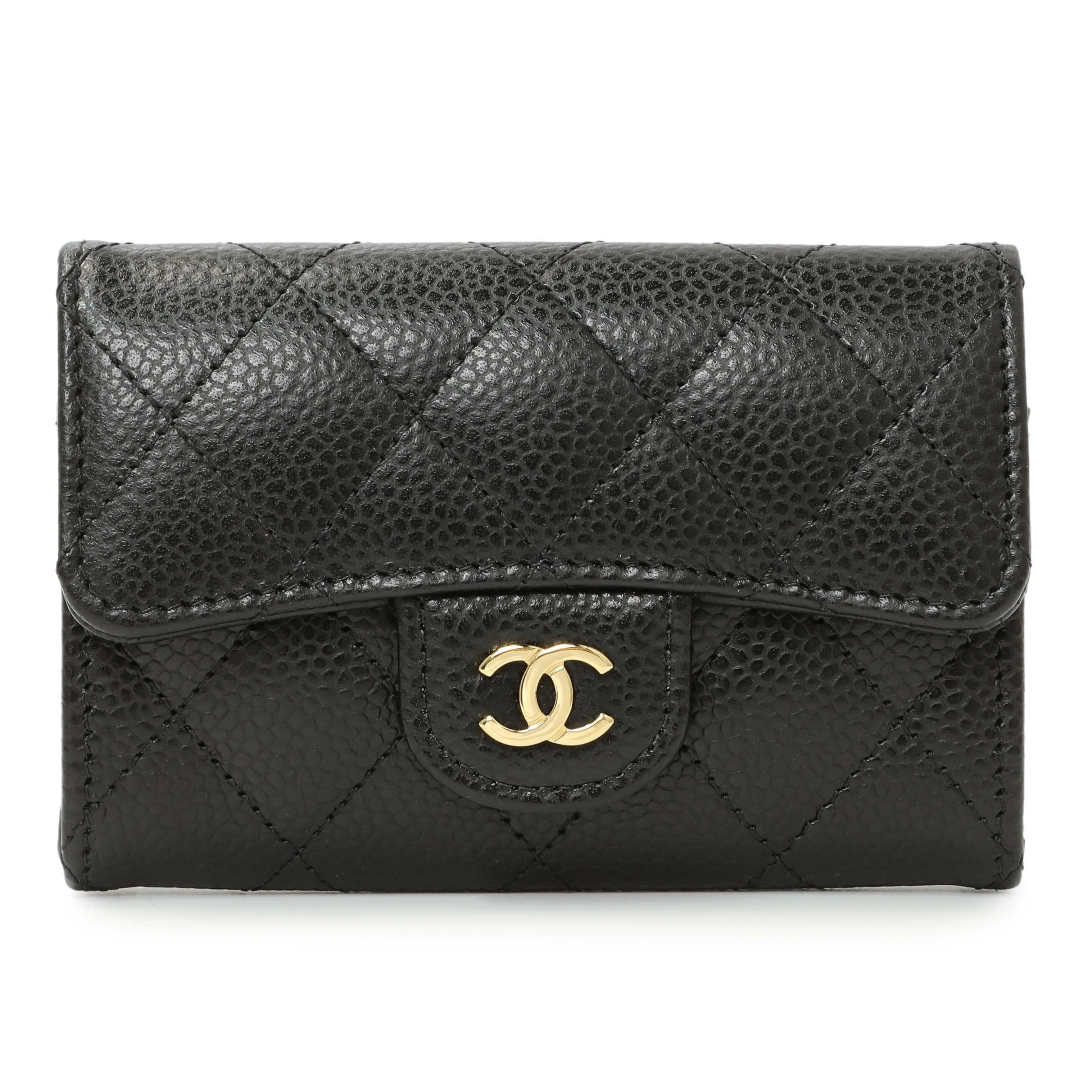 Chanel Black Quilted Caviar Flap Card Holder Wallet