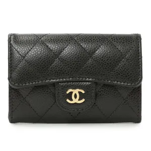 Chanel Black Quilted Caviar Flap Card Holder Wallet