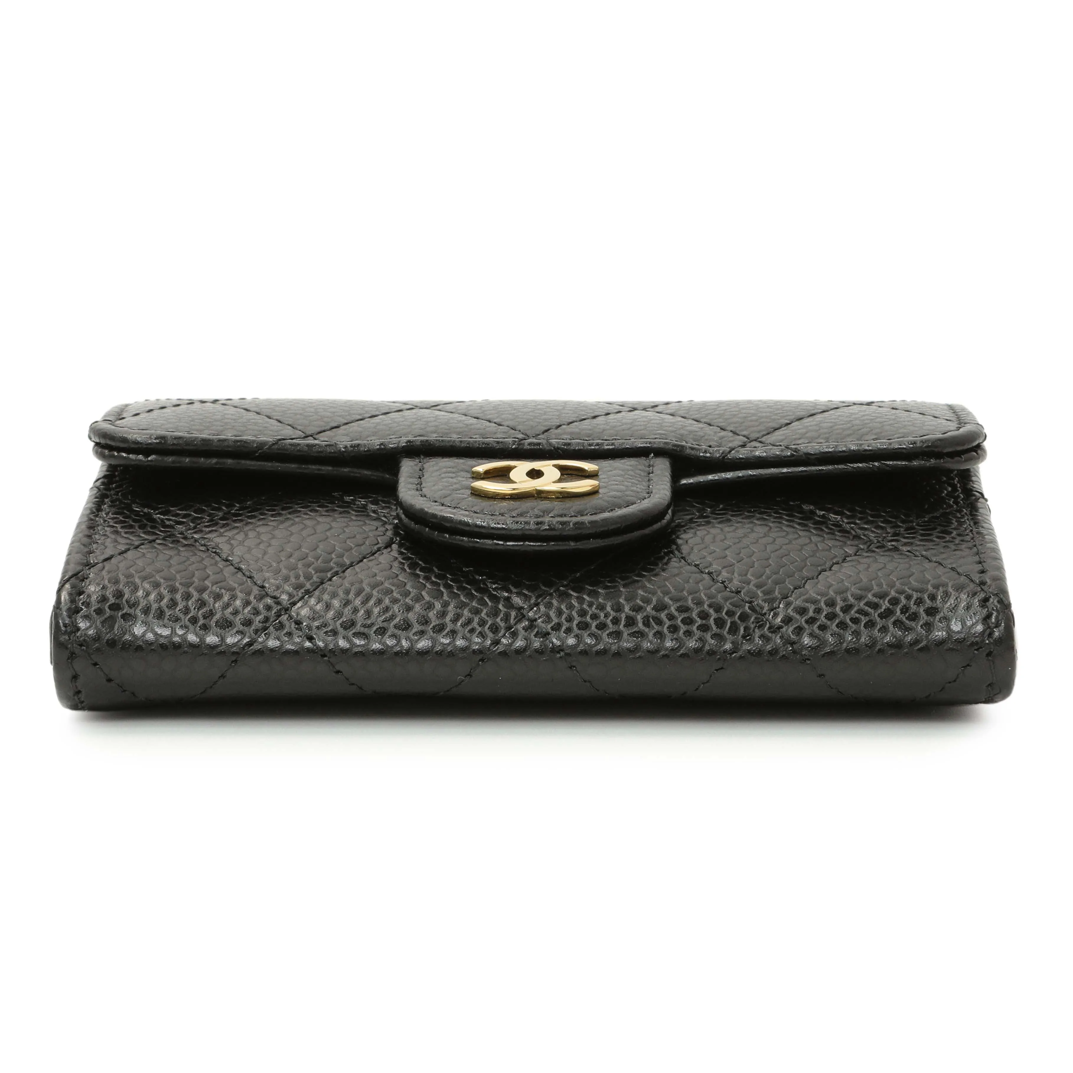 Chanel Black Quilted Caviar Flap Card Holder Wallet