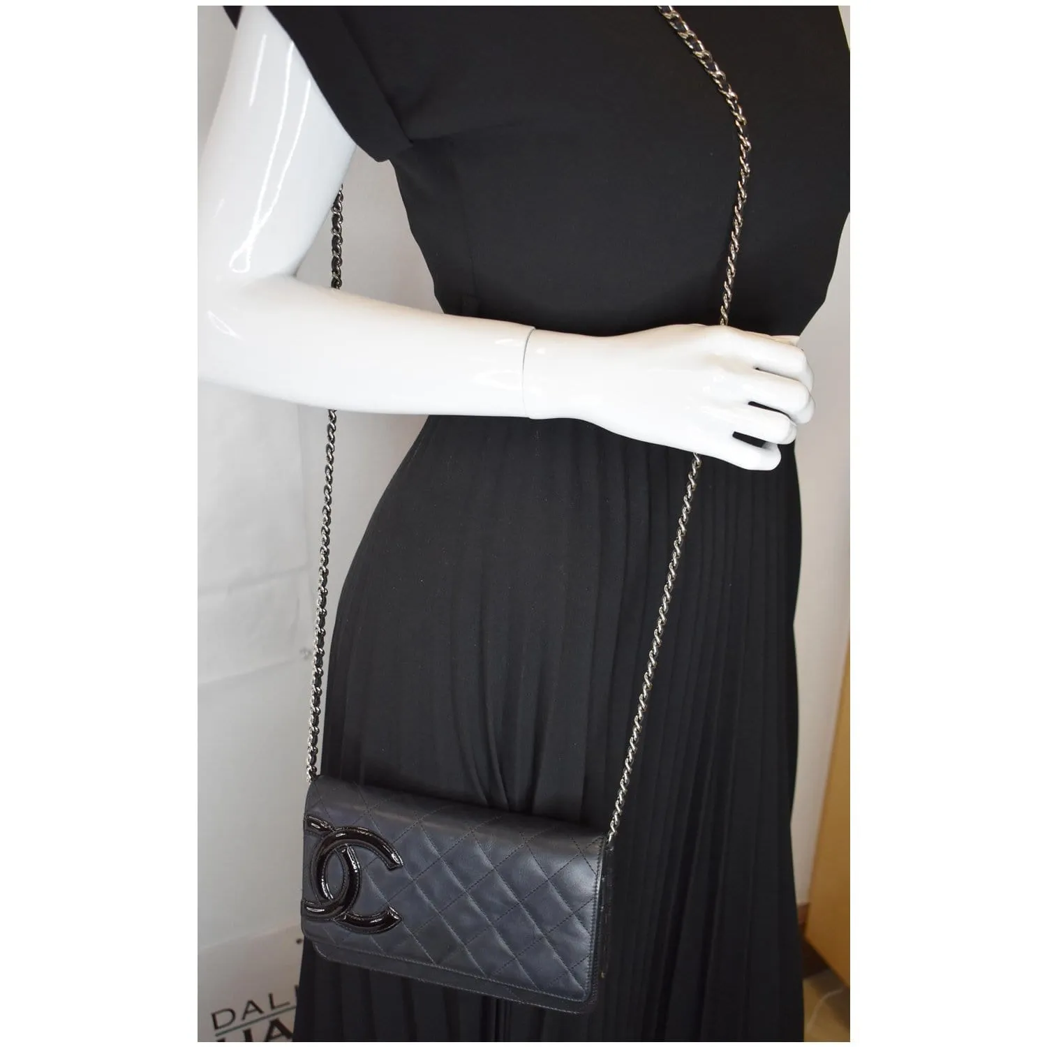 CHANEL Cambon Ligne Quilted Leather WOC Clutch Bag Black- Sold