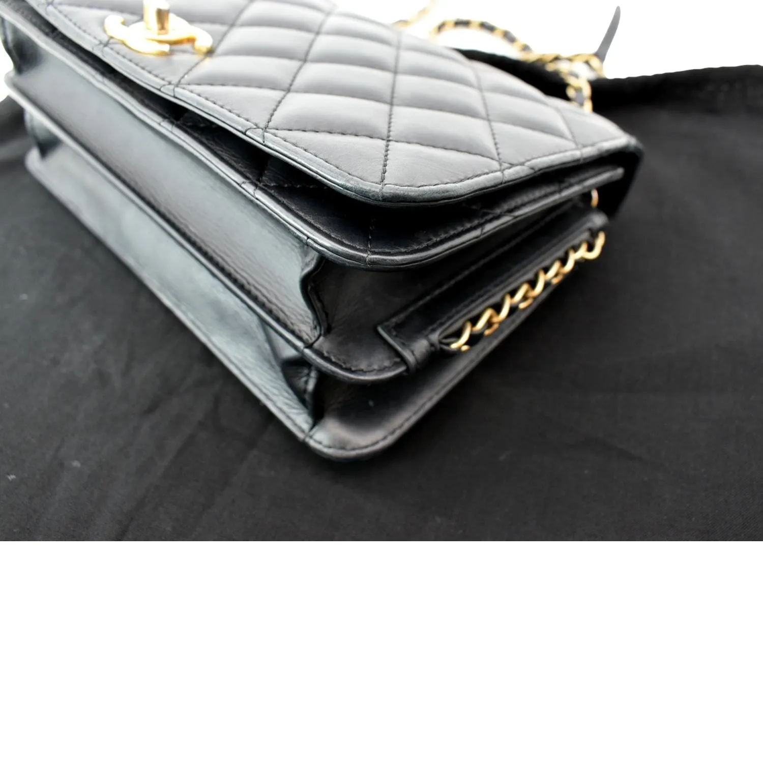 Chanel CC Side Chain Full Flap Leather Shoulder Bag Black