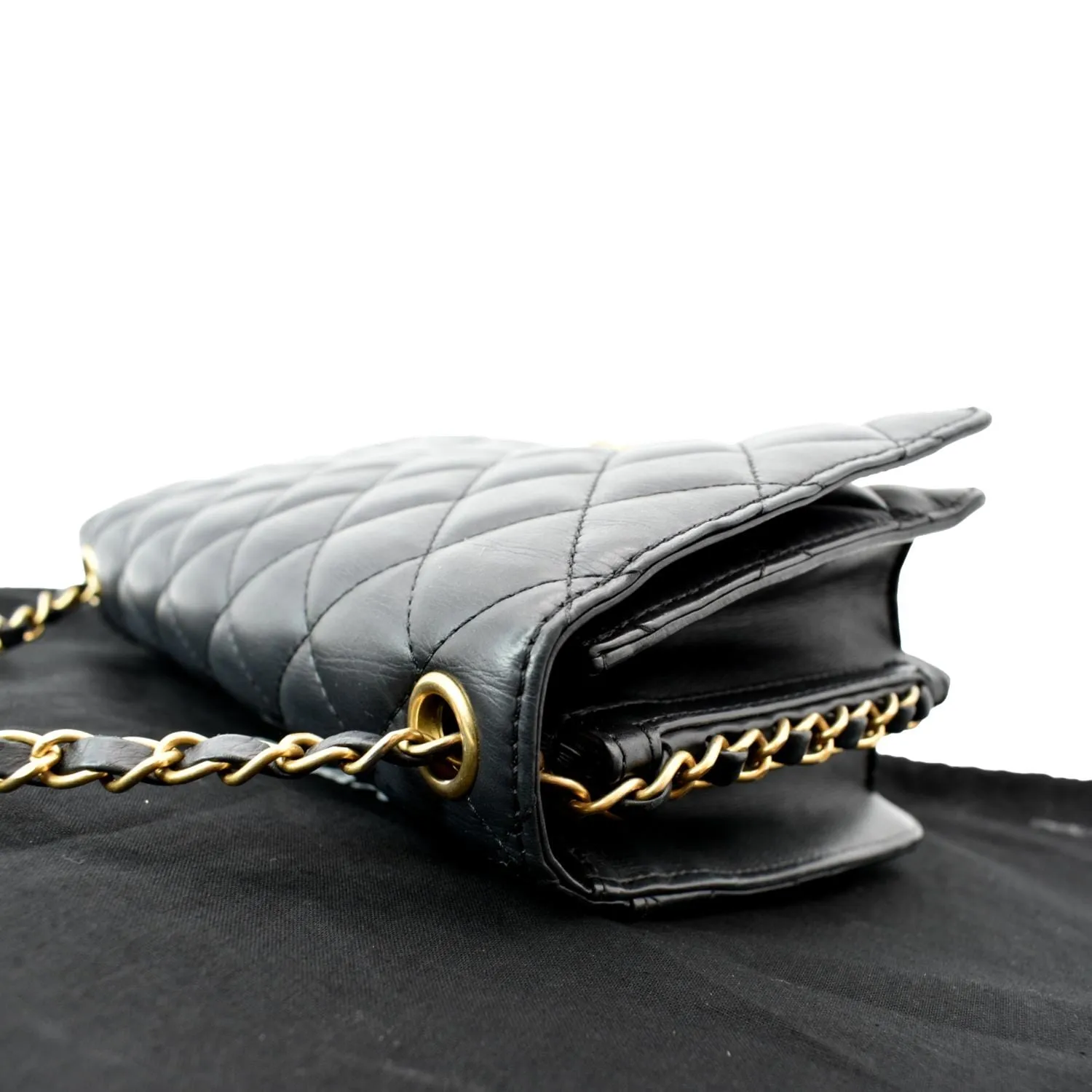 Chanel CC Side Chain Full Flap Leather Shoulder Bag Black