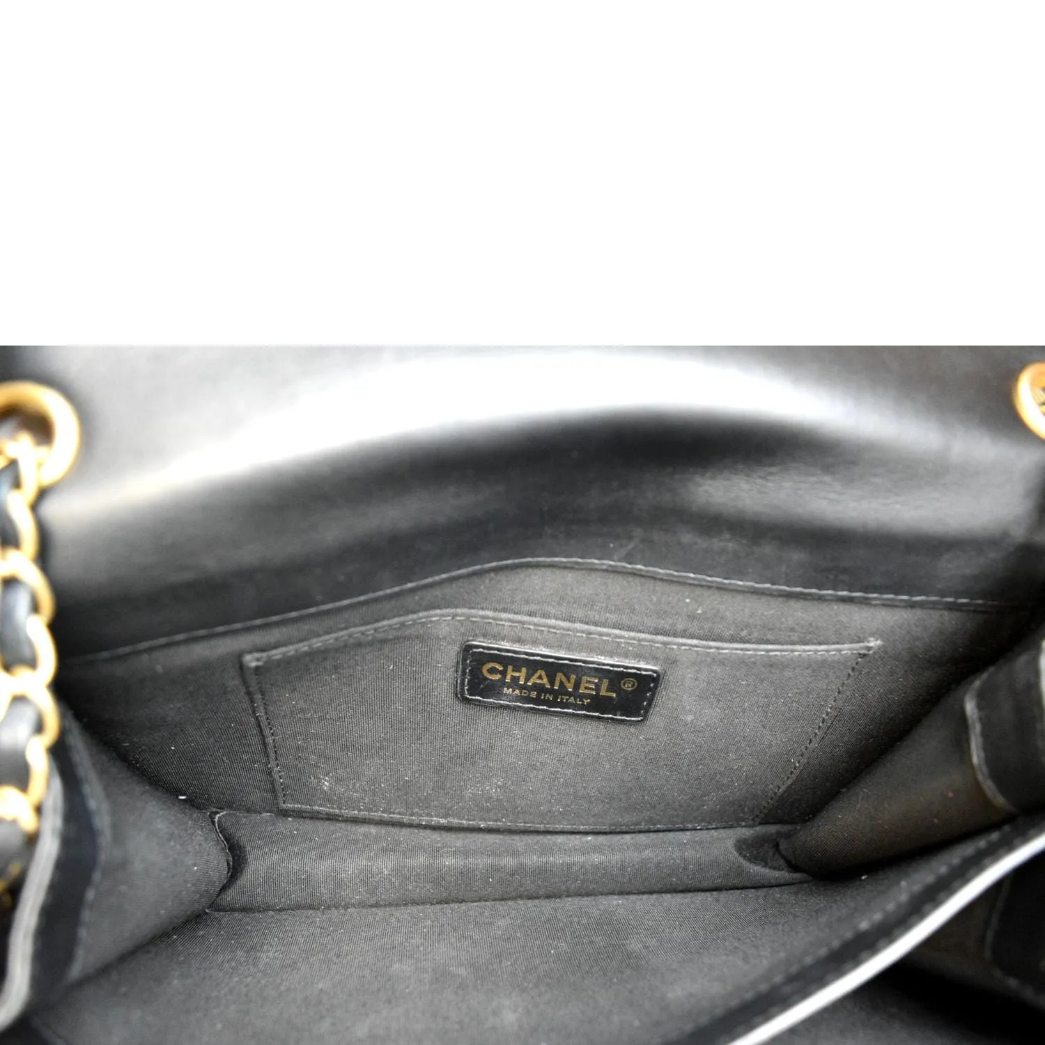 Chanel CC Side Chain Full Flap Leather Shoulder Bag Black