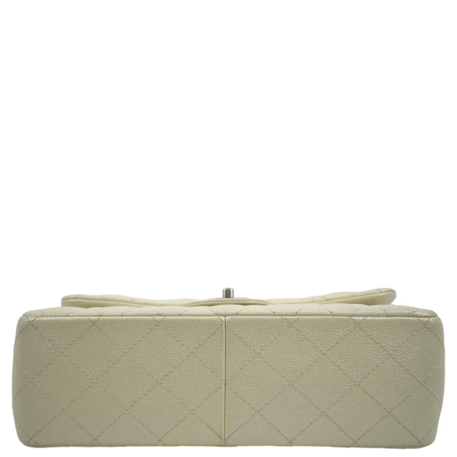 CHANEL Classic Double Flap Quilted Leather Shoulder Bag Ivory