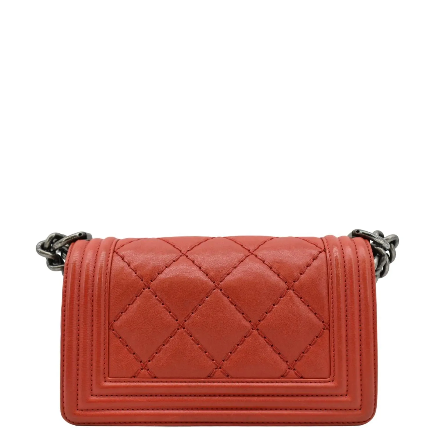 CHANEL Double Stitch Small Boy Flap Quilted Leather Shoulder Bag Red