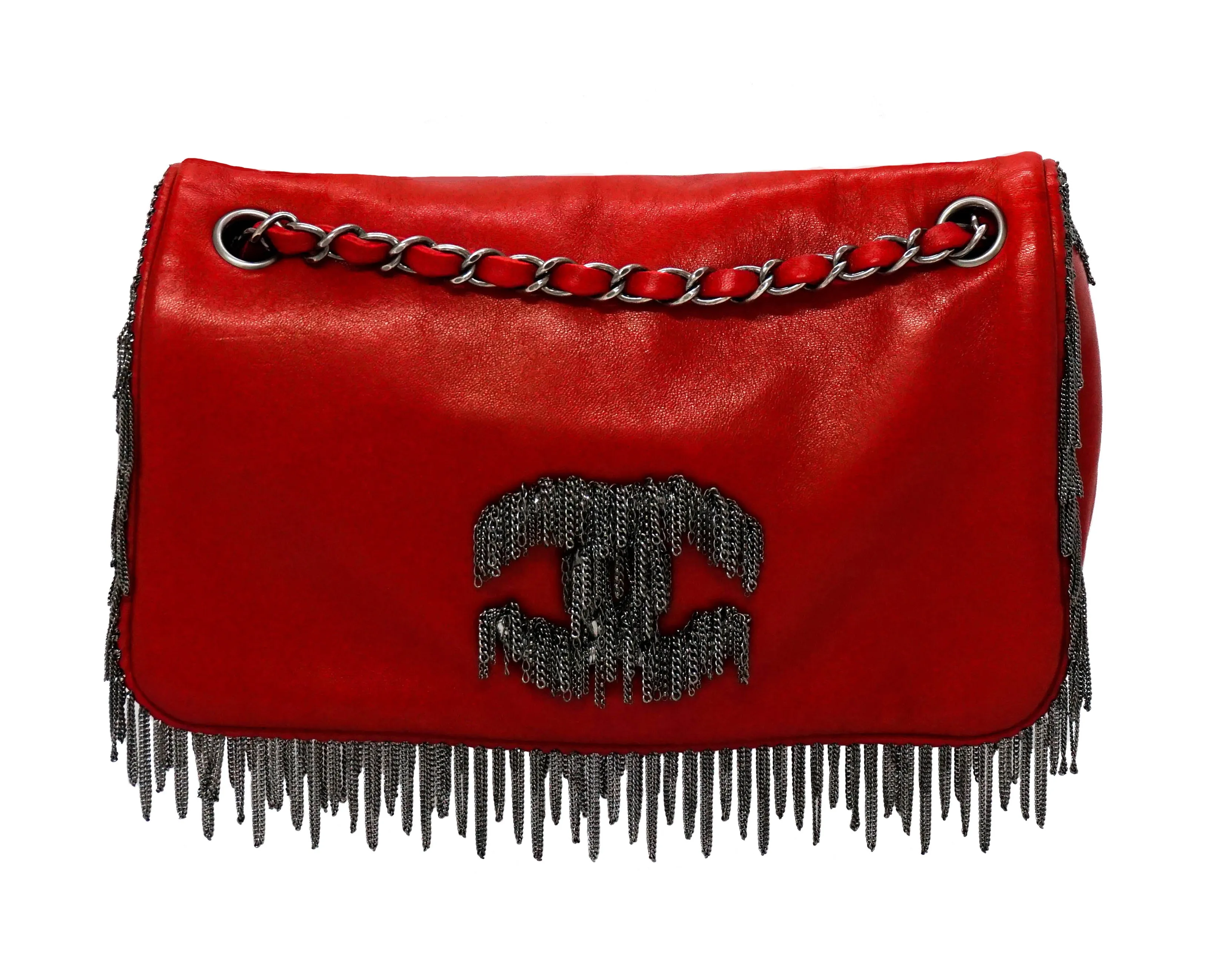 Chanel Red Calfskin Rare Fringe Flap Bag