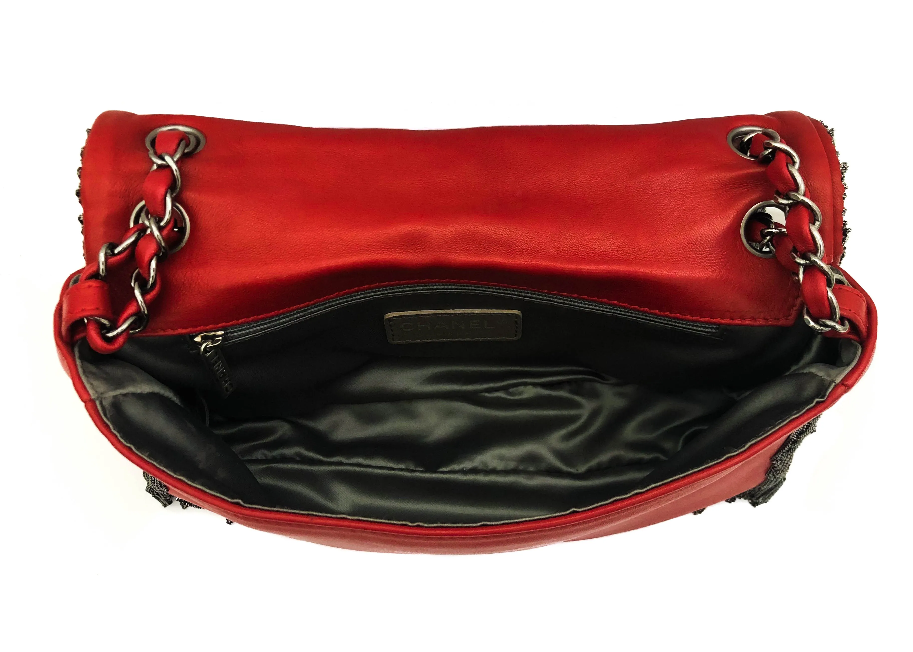 Chanel Red Calfskin Rare Fringe Flap Bag