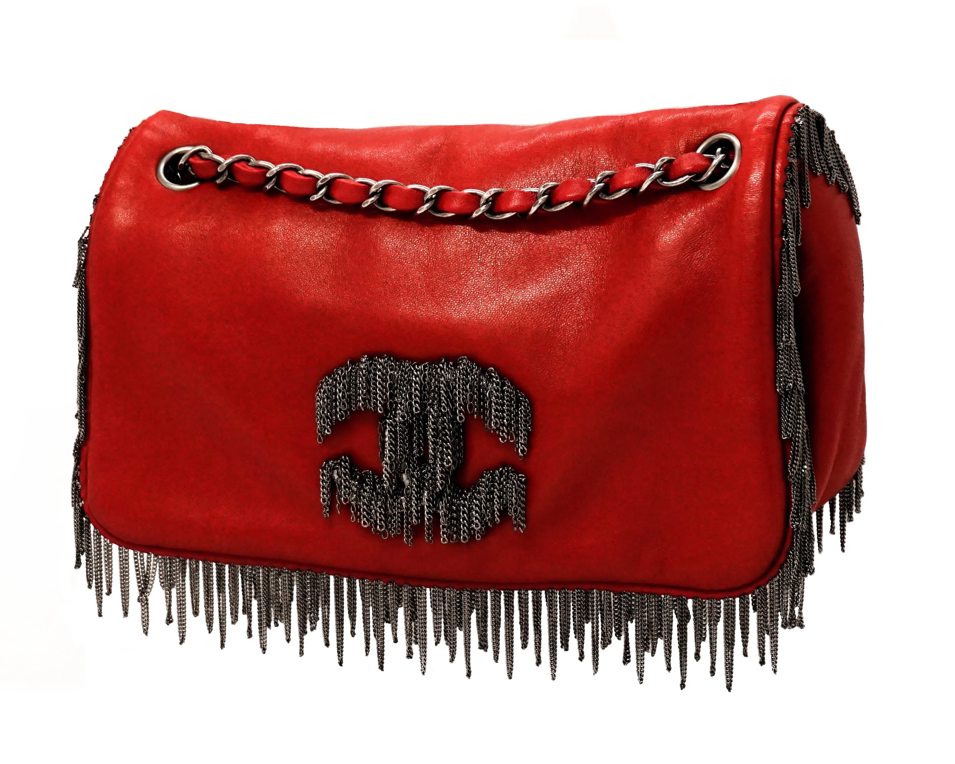Chanel Red Calfskin Rare Fringe Flap Bag