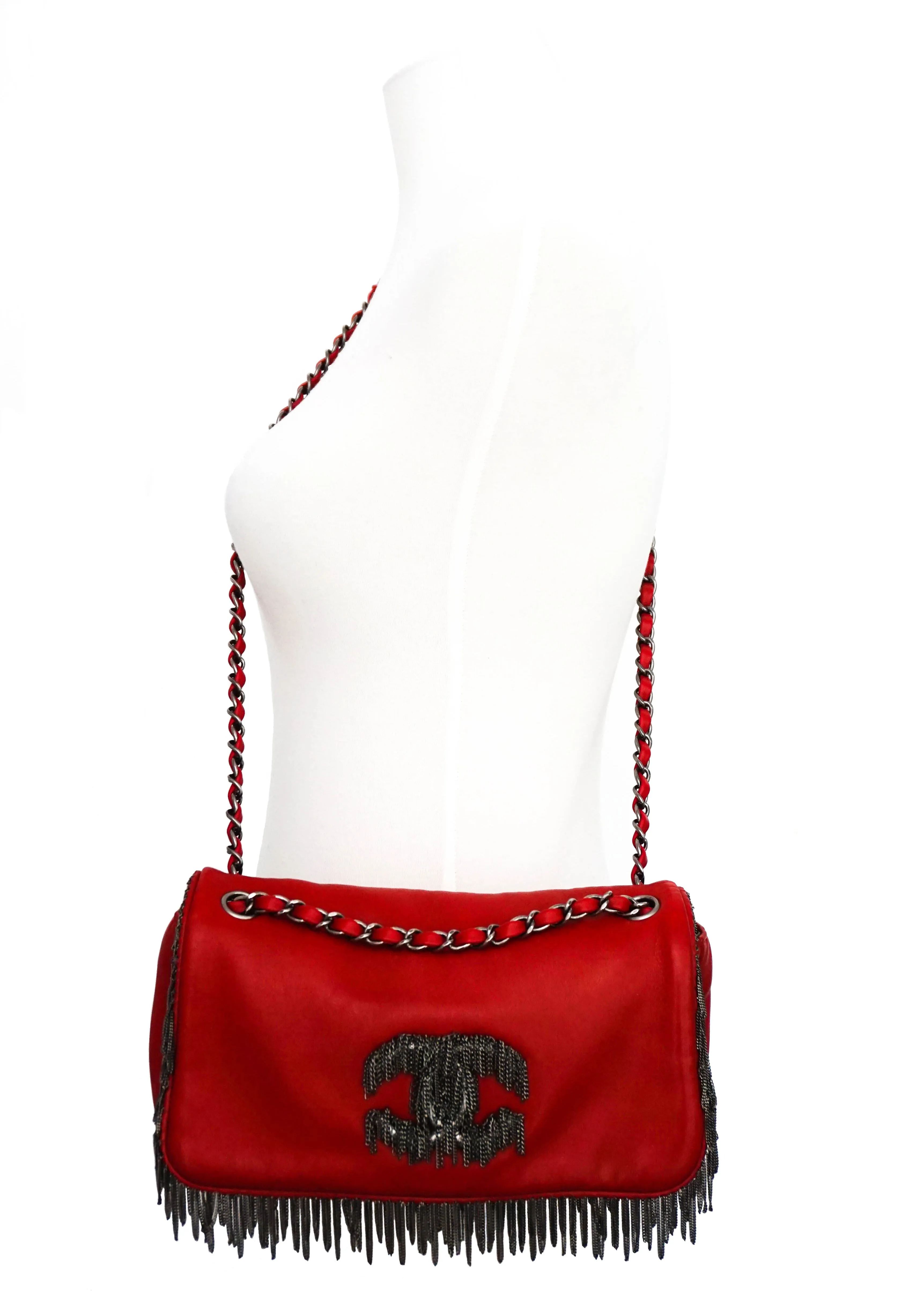 Chanel Red Calfskin Rare Fringe Flap Bag