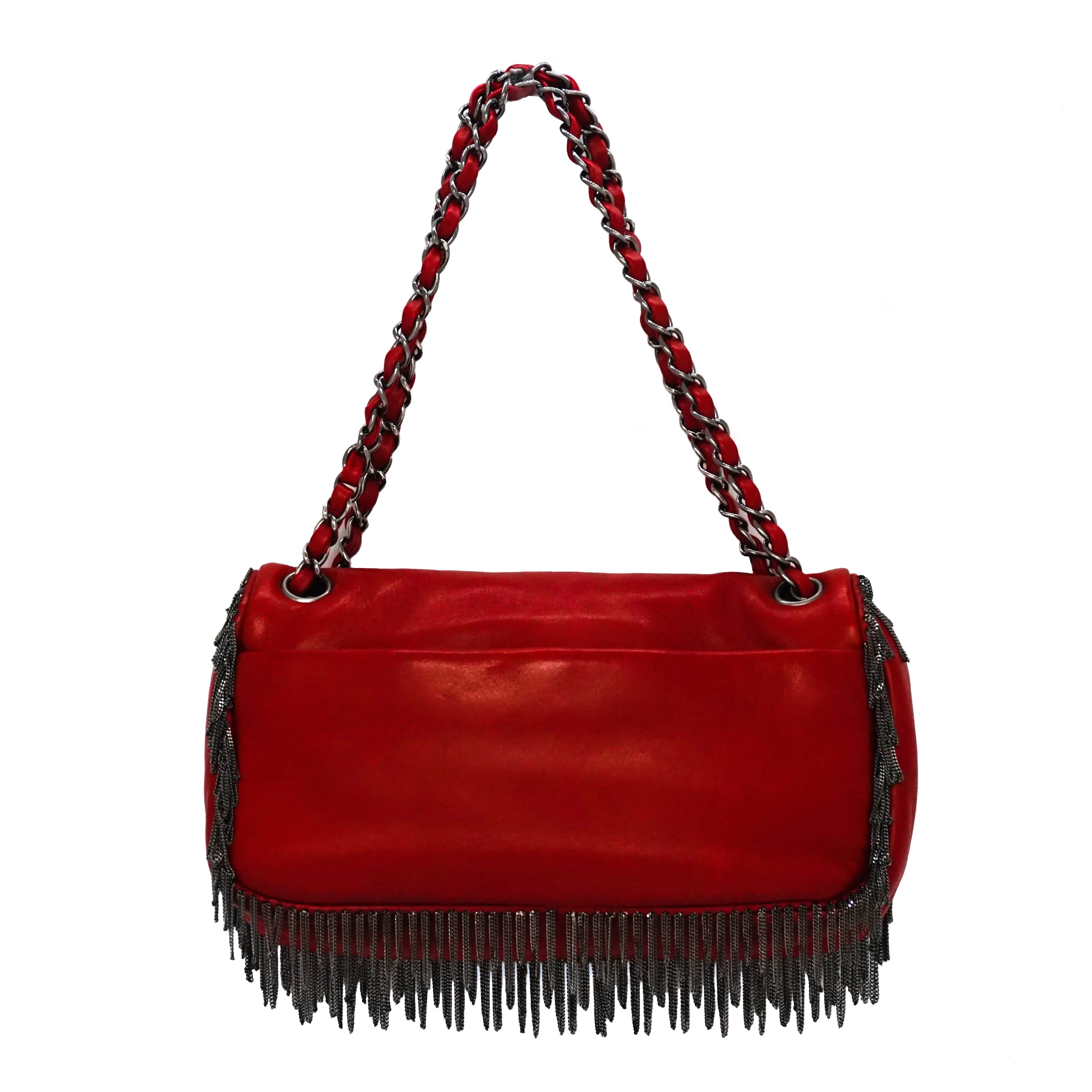 Chanel Red Calfskin Rare Fringe Flap Bag