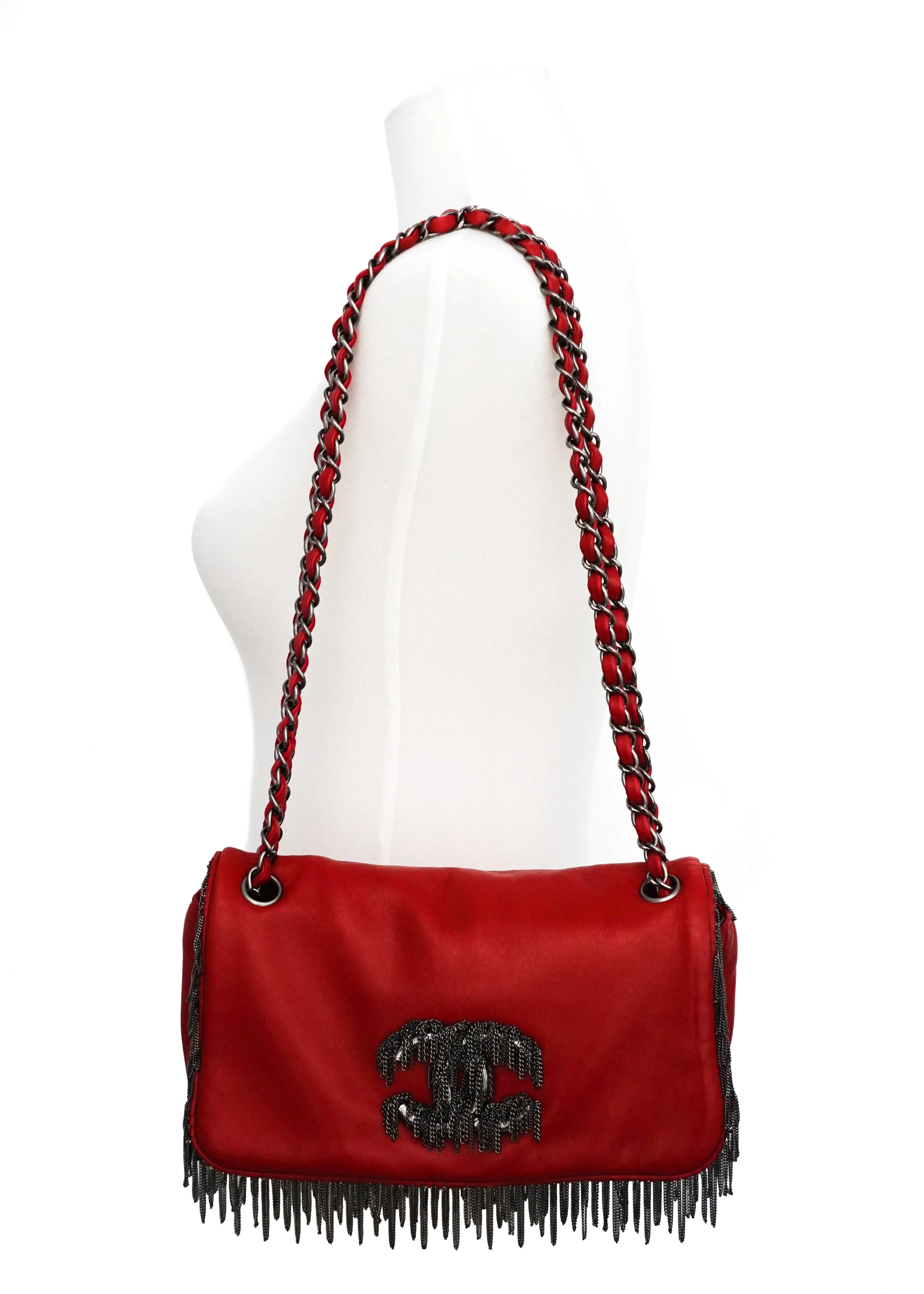 Chanel Red Calfskin Rare Fringe Flap Bag