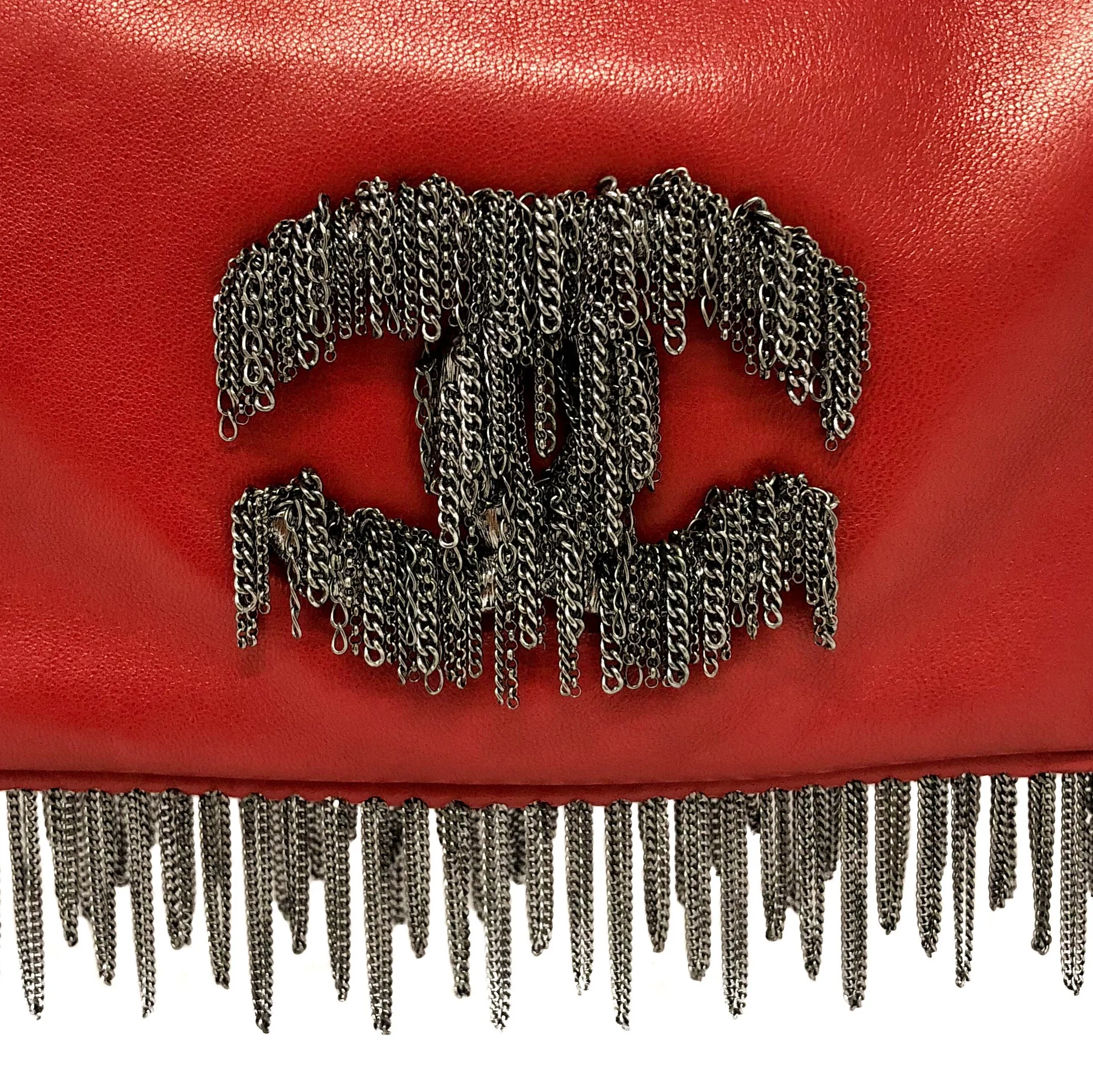Chanel Red Calfskin Rare Fringe Flap Bag