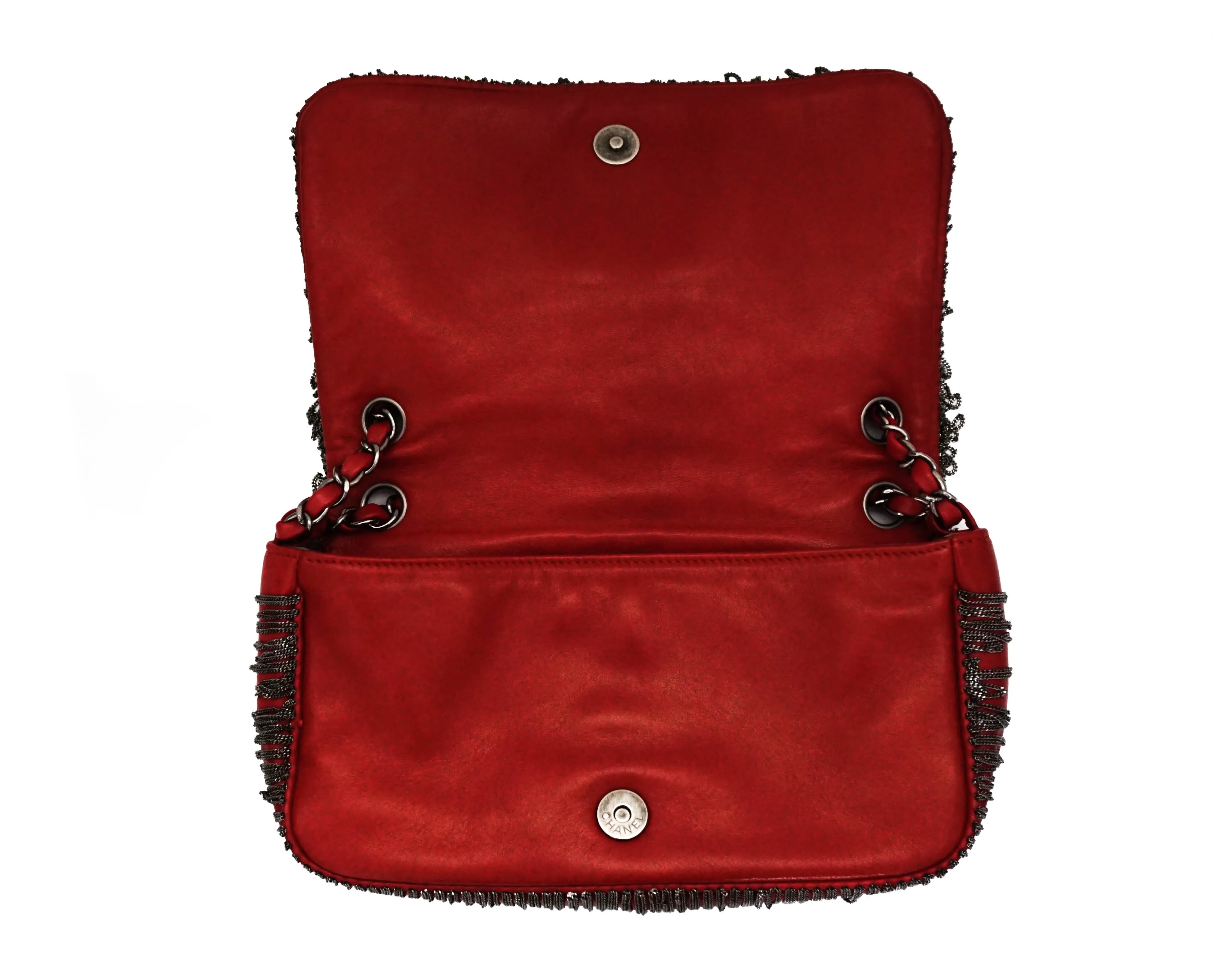 Chanel Red Calfskin Rare Fringe Flap Bag