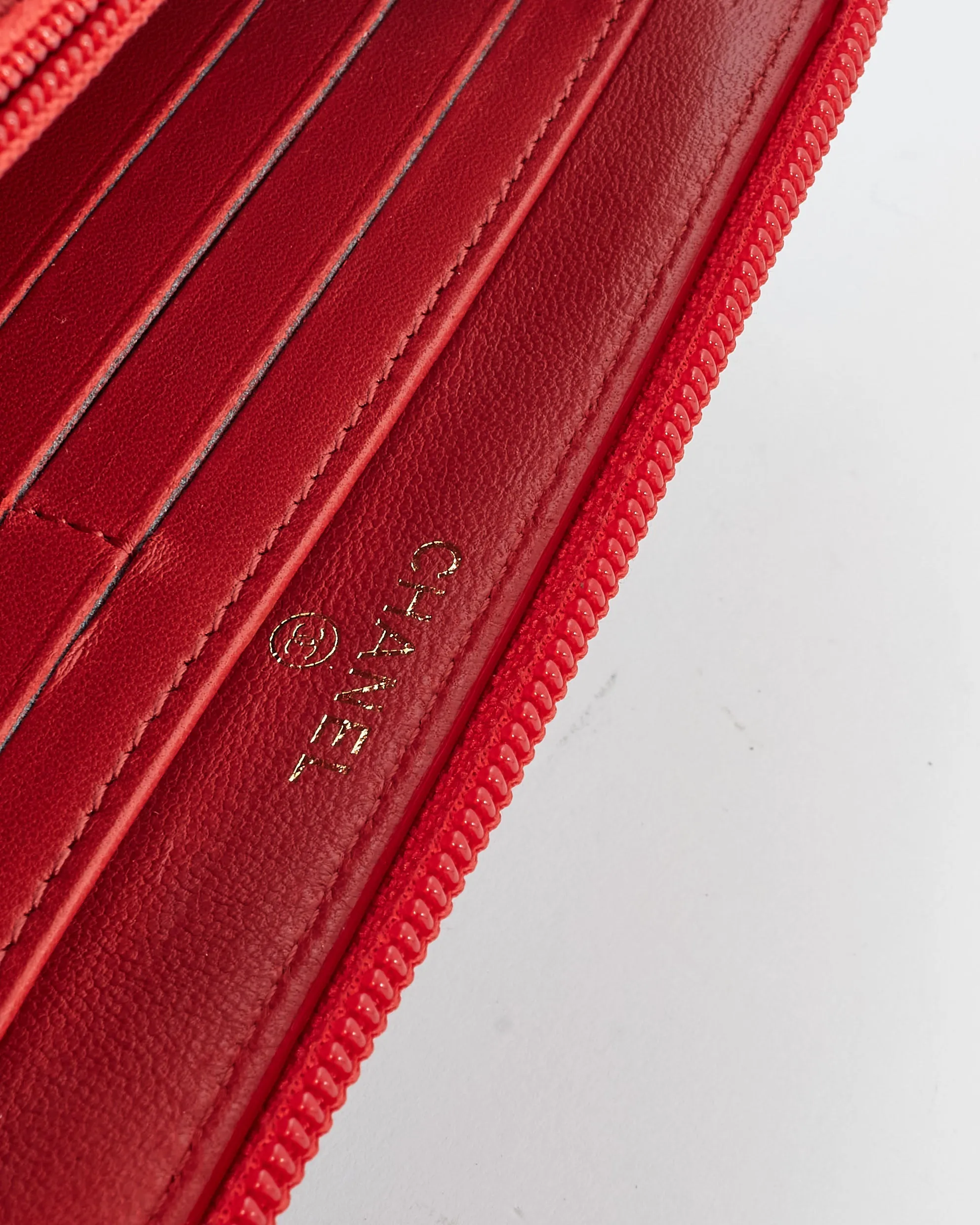 Chanel Red Lambskin Leather Boy Long Zip Around Wallet