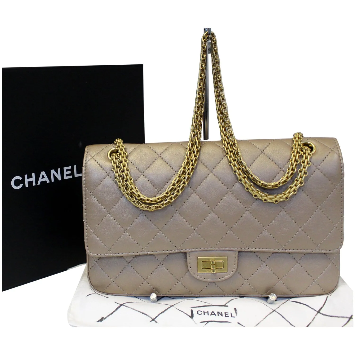 CHANEL Reissue Mademoiselle Lock Calfskin Leather Shoulder Bag Beige