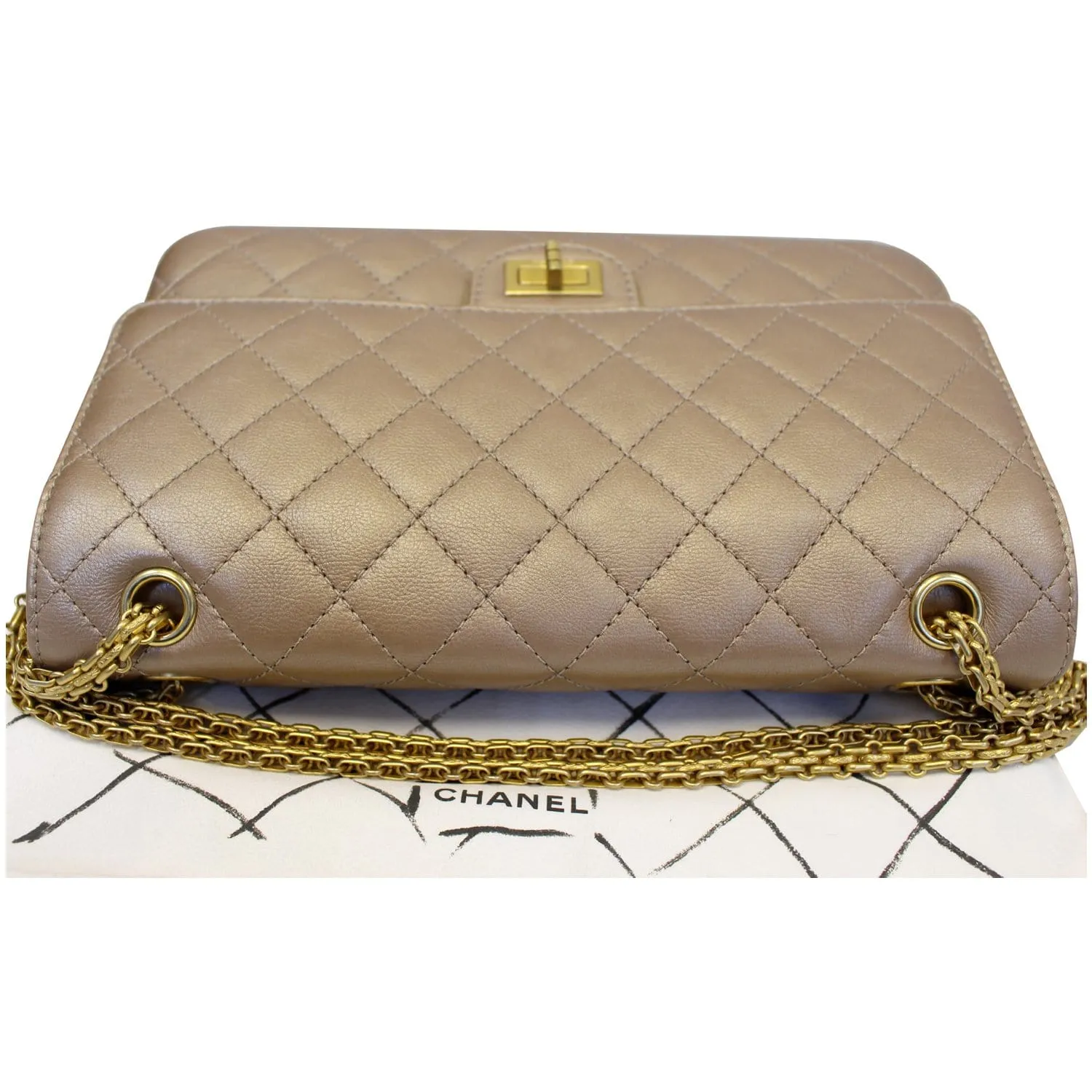 CHANEL Reissue Mademoiselle Lock Calfskin Leather Shoulder Bag Beige