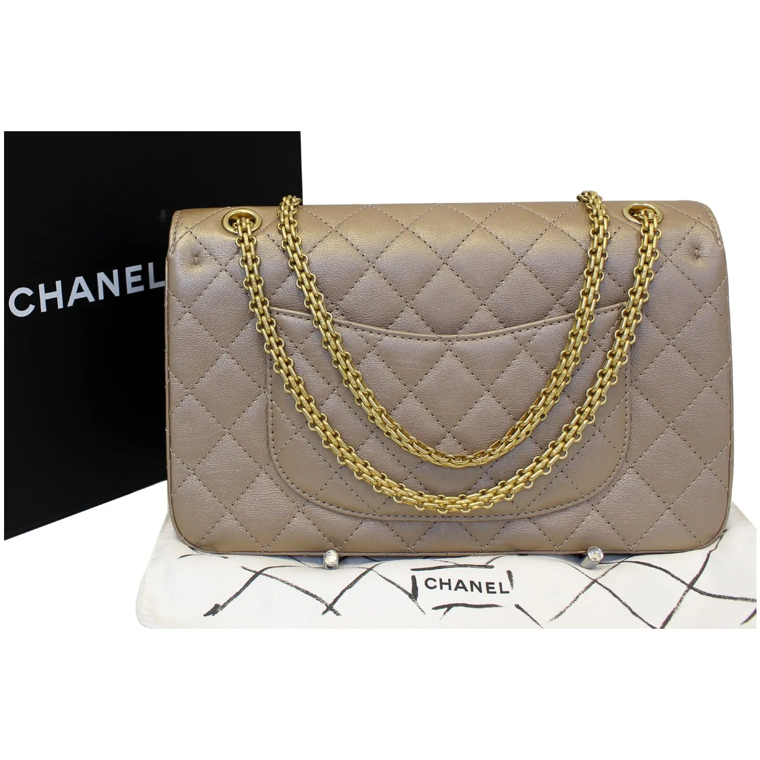 CHANEL Reissue Mademoiselle Lock Calfskin Leather Shoulder Bag Beige