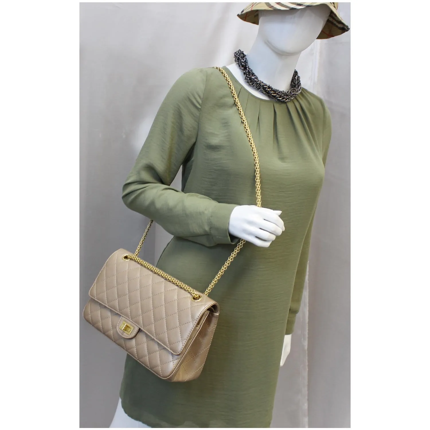 CHANEL Reissue Mademoiselle Lock Calfskin Leather Shoulder Bag Beige