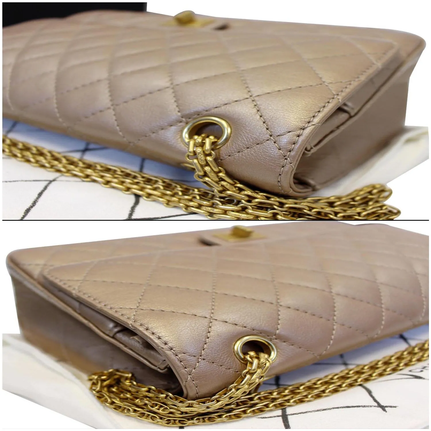 CHANEL Reissue Mademoiselle Lock Calfskin Leather Shoulder Bag Beige