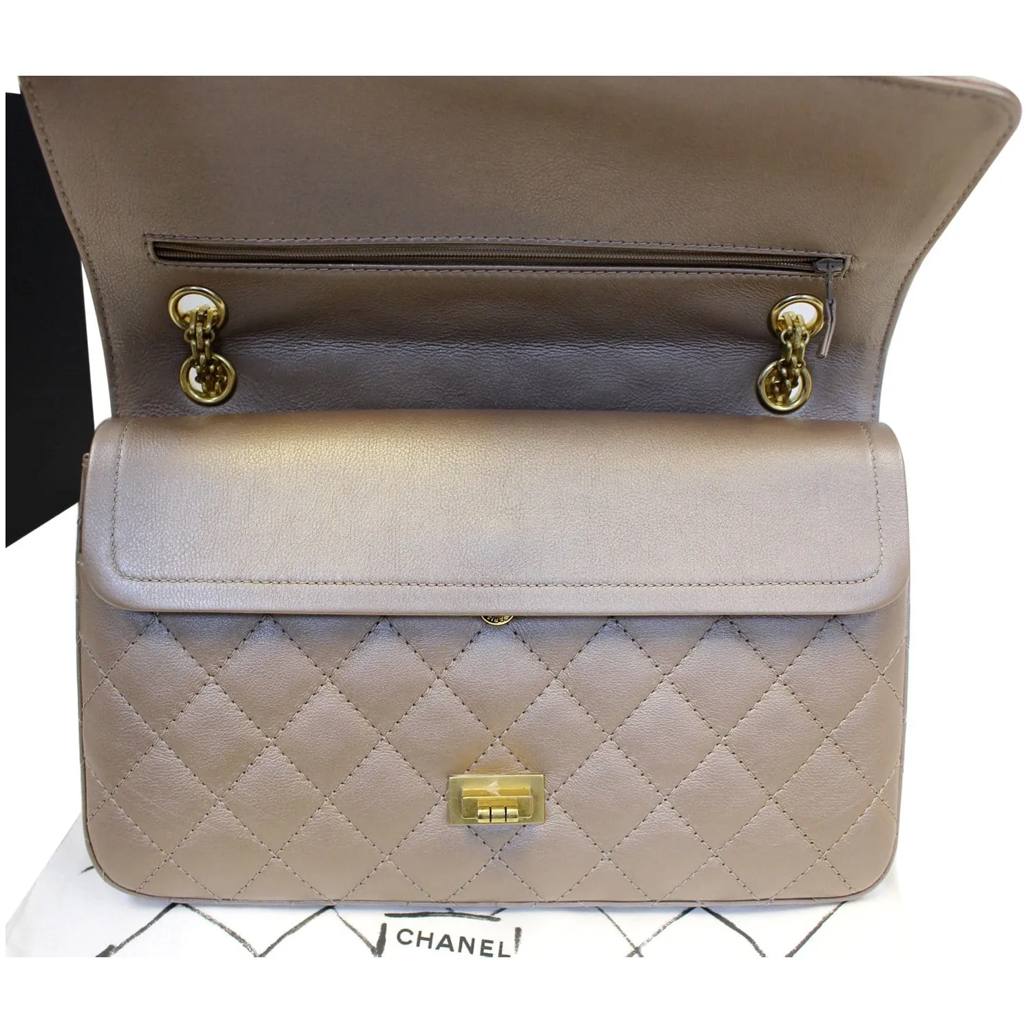 CHANEL Reissue Mademoiselle Lock Calfskin Leather Shoulder Bag Beige