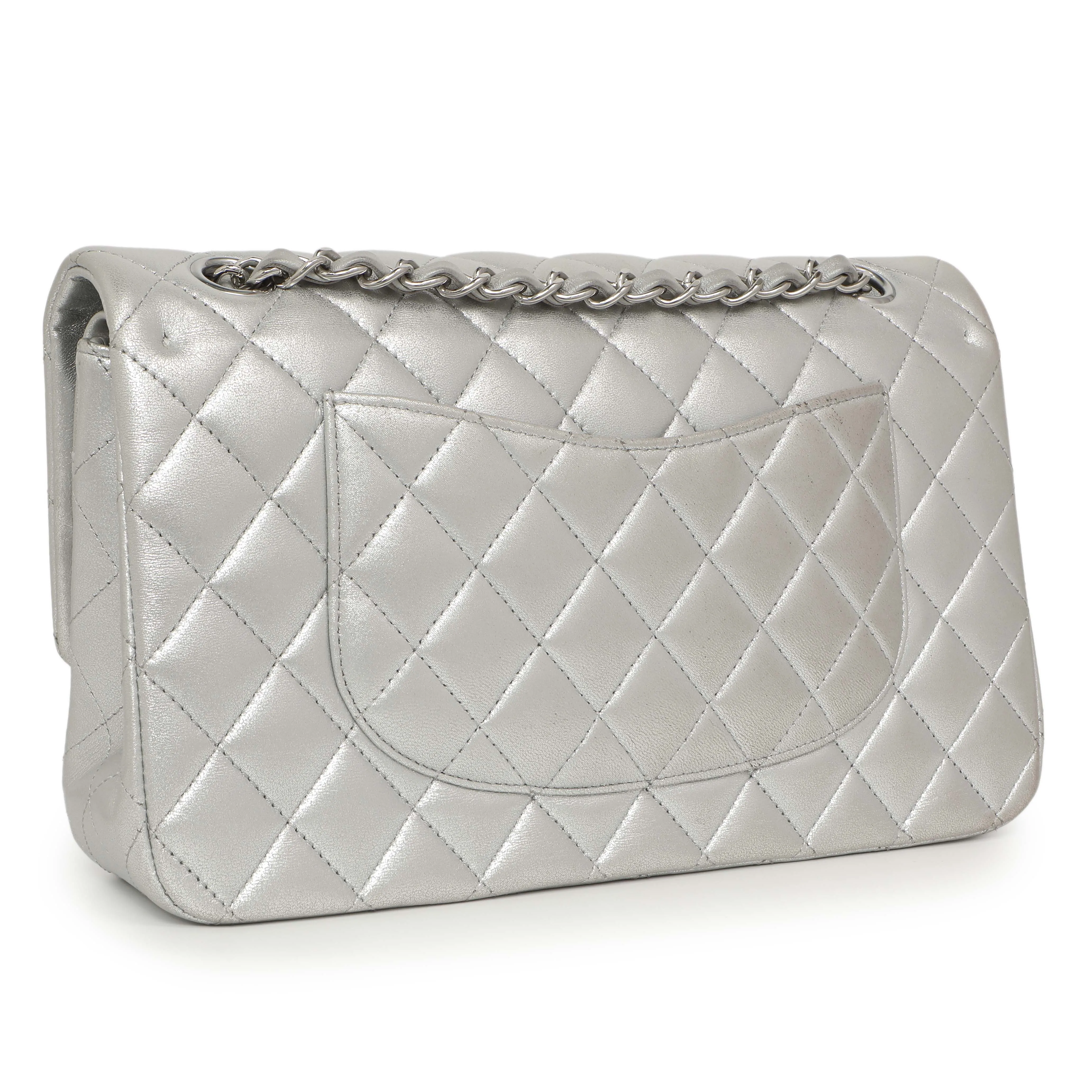 Chanel Silver Quilted Calfskin Medium Classic Double Flap