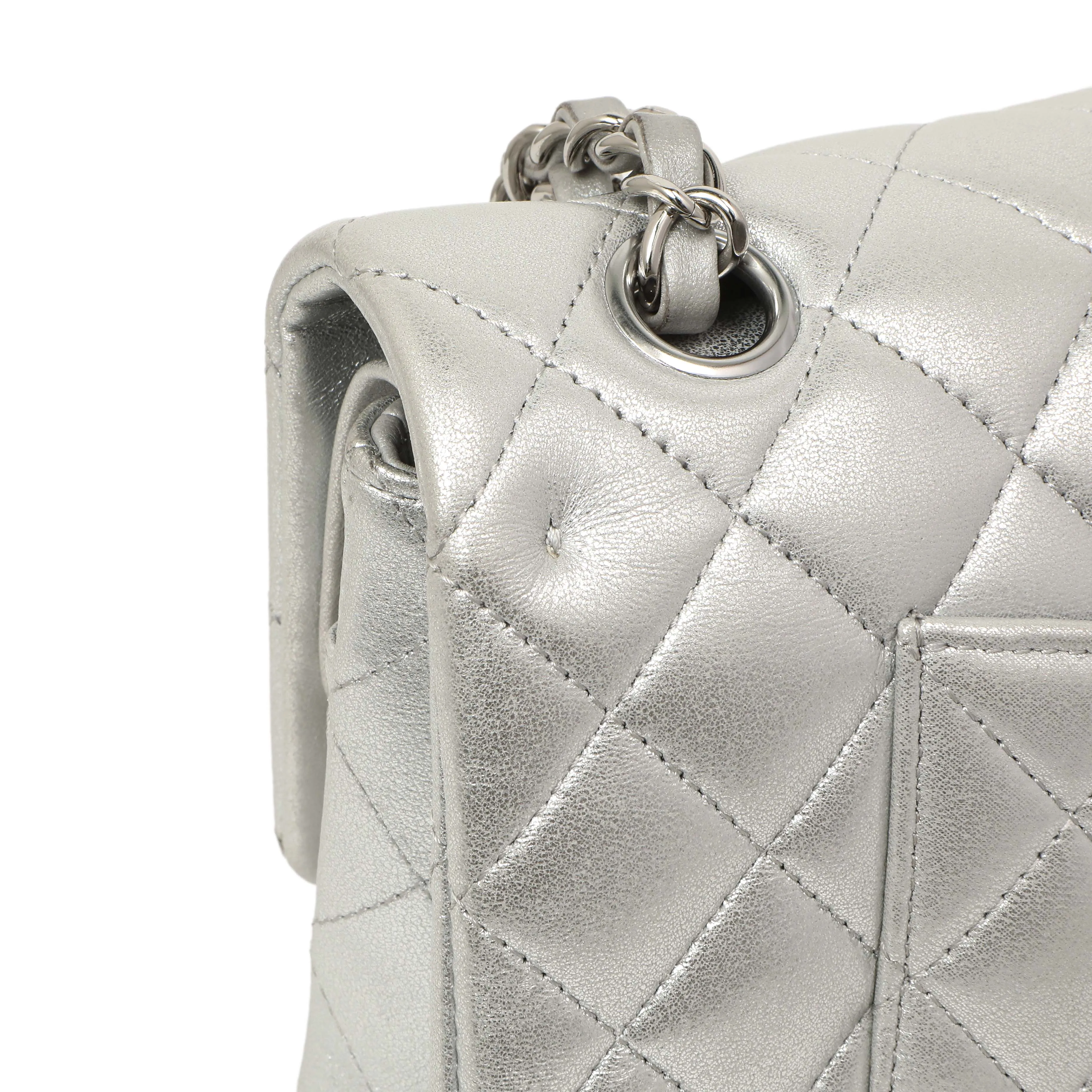 Chanel Silver Quilted Calfskin Medium Classic Double Flap