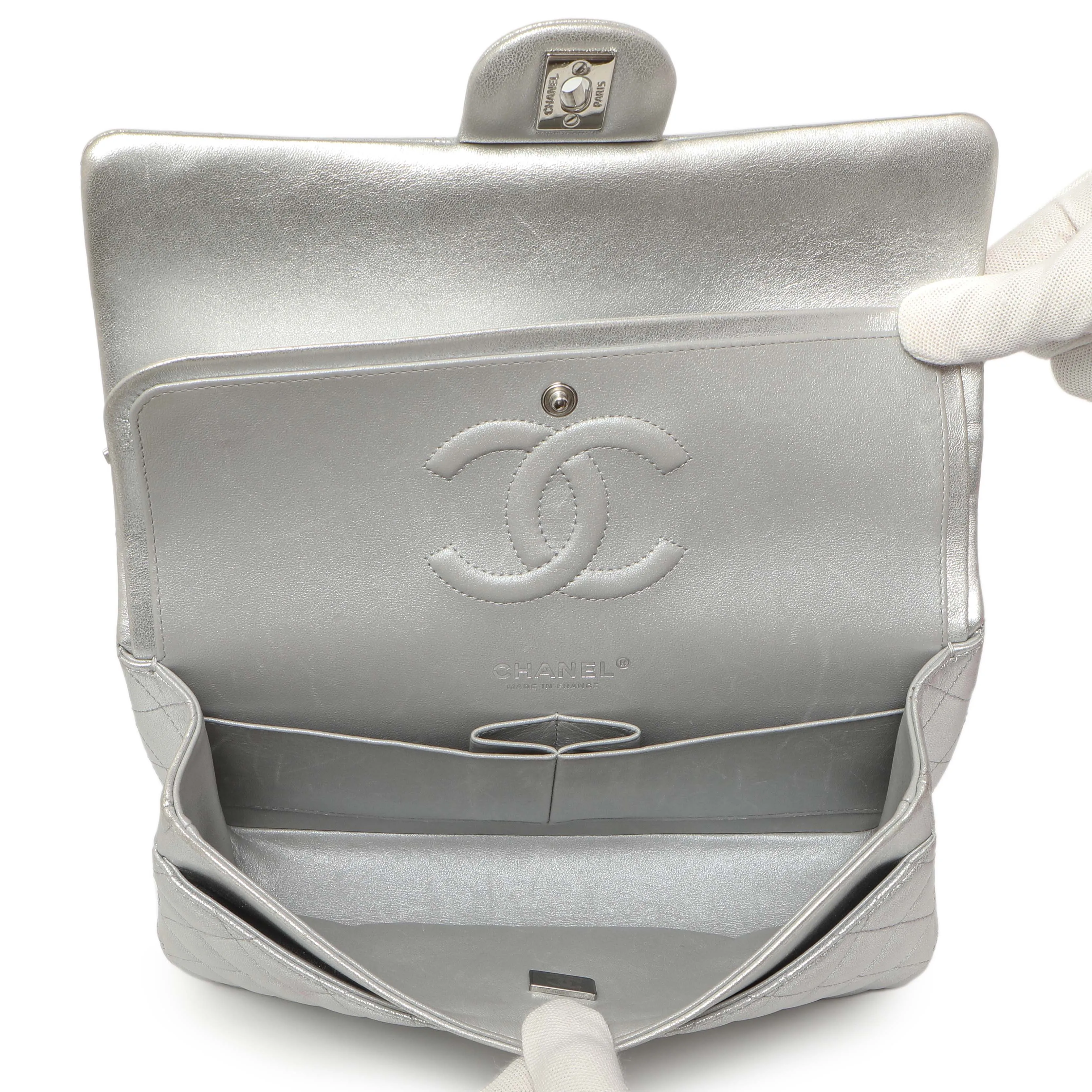 Chanel Silver Quilted Calfskin Medium Classic Double Flap