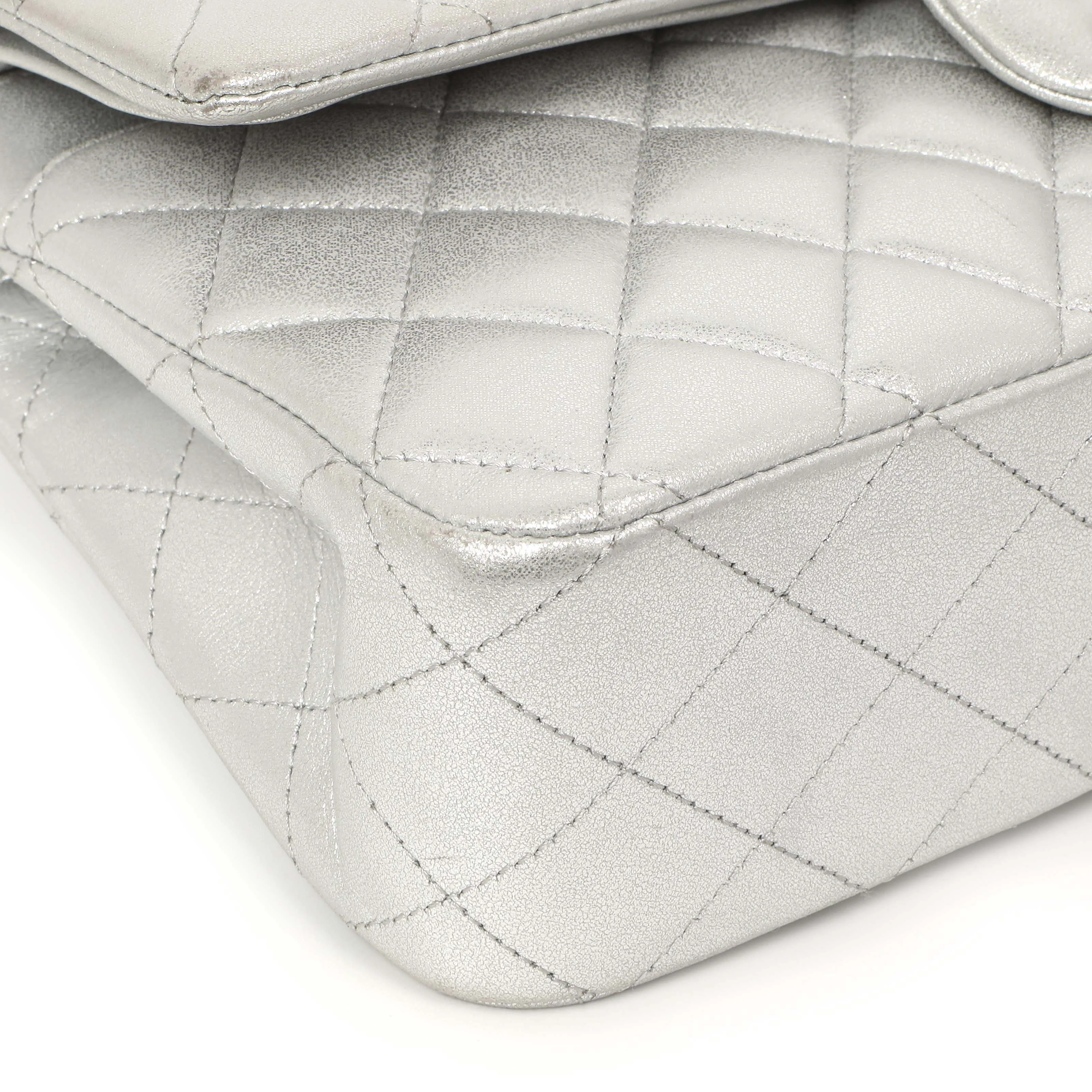 Chanel Silver Quilted Calfskin Medium Classic Double Flap