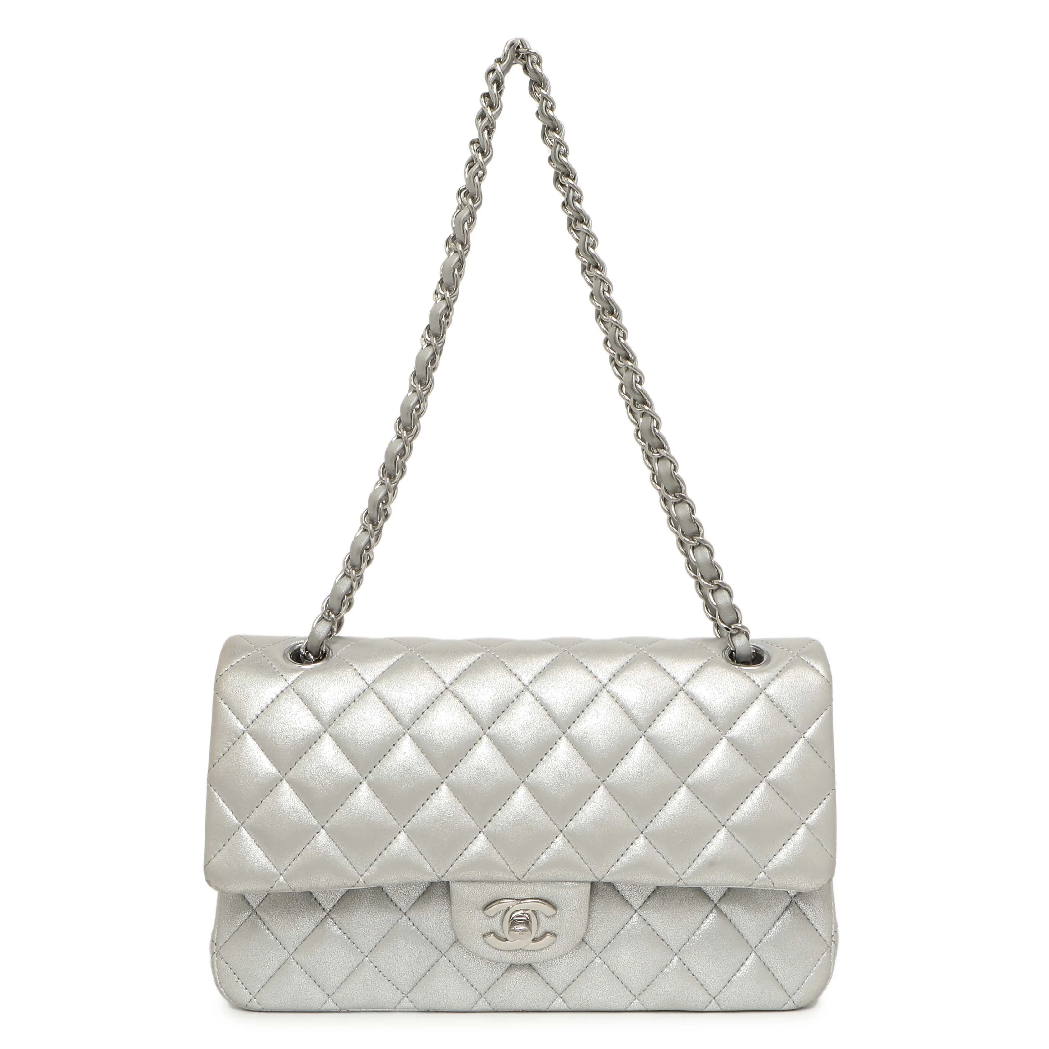 Chanel Silver Quilted Calfskin Medium Classic Double Flap