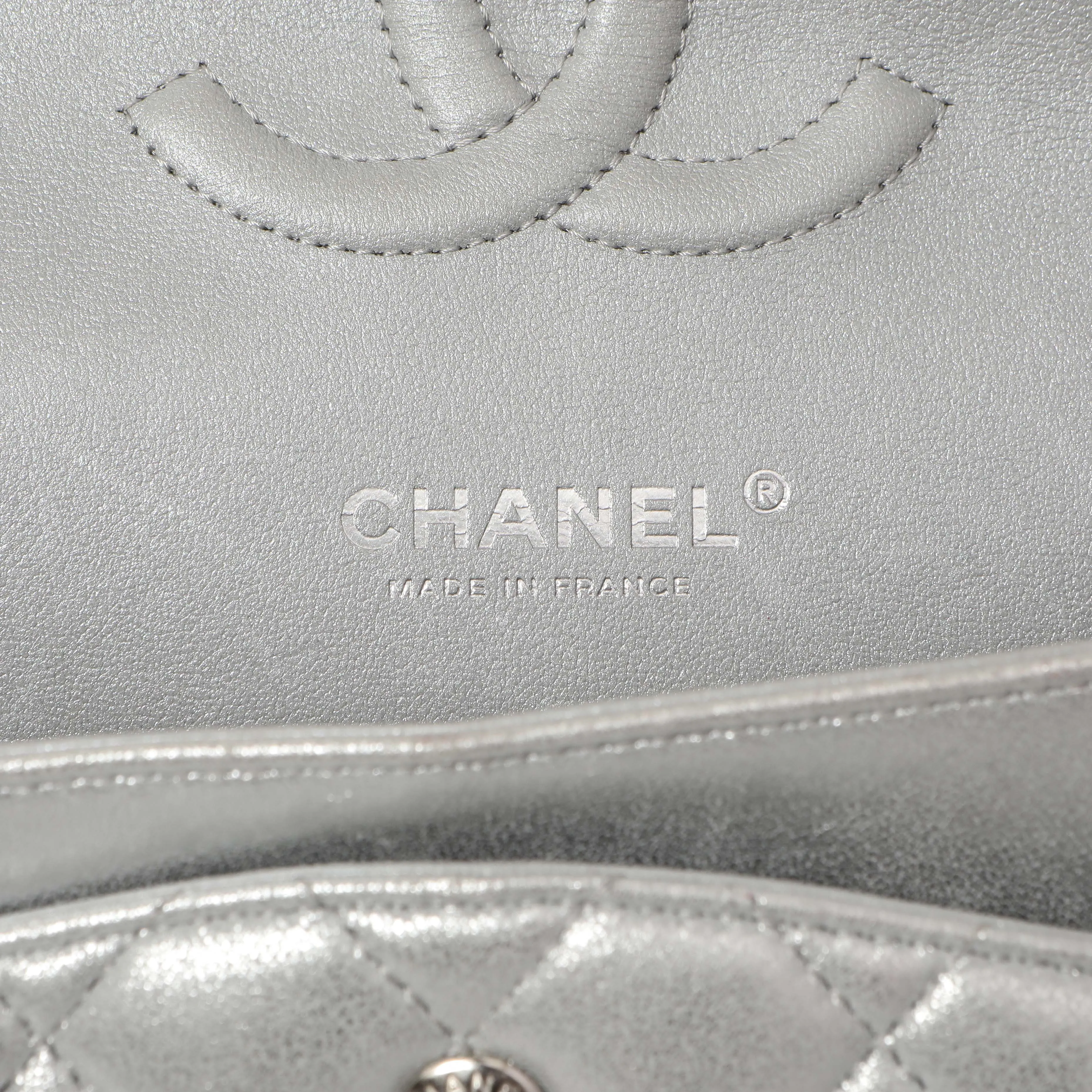 Chanel Silver Quilted Calfskin Medium Classic Double Flap