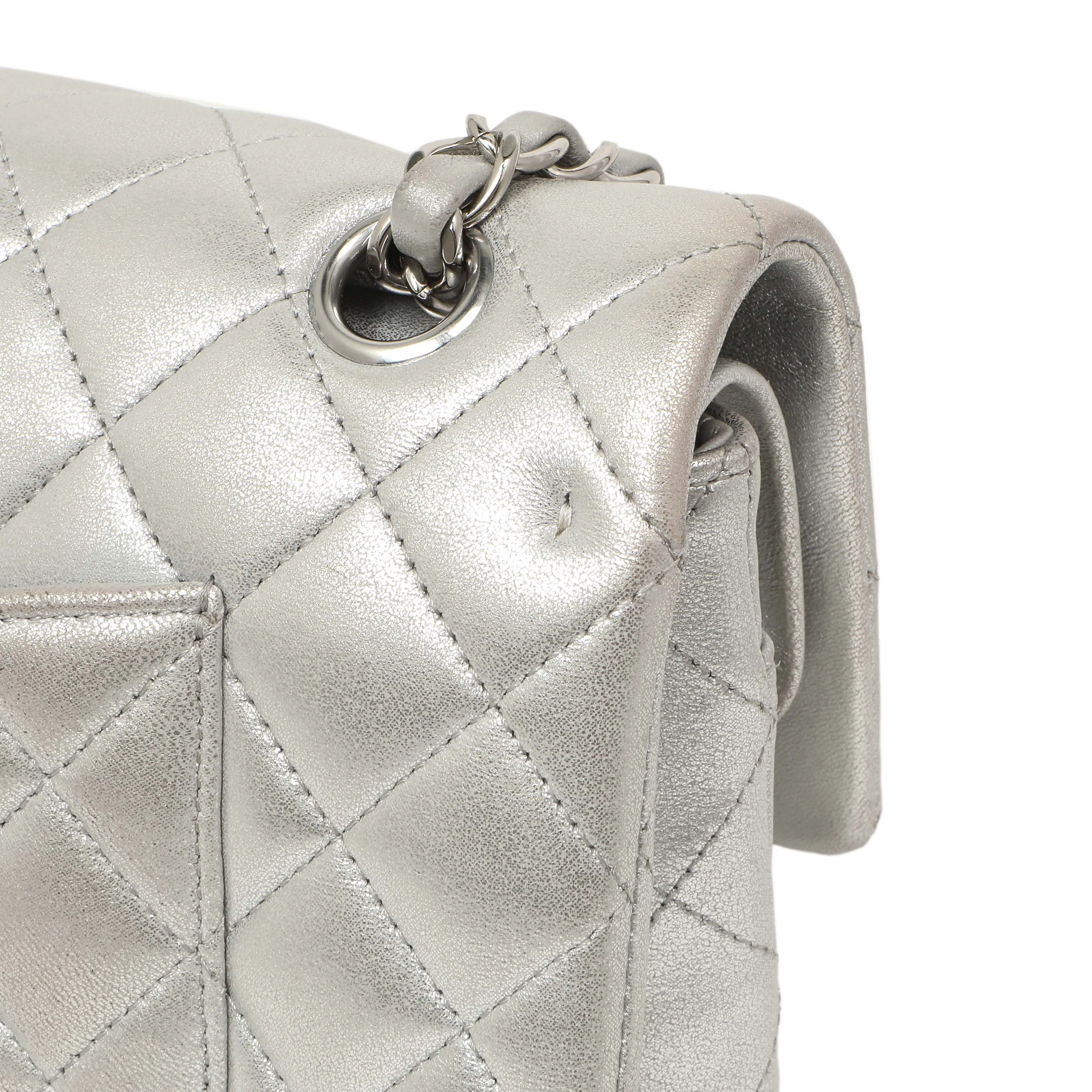Chanel Silver Quilted Calfskin Medium Classic Double Flap