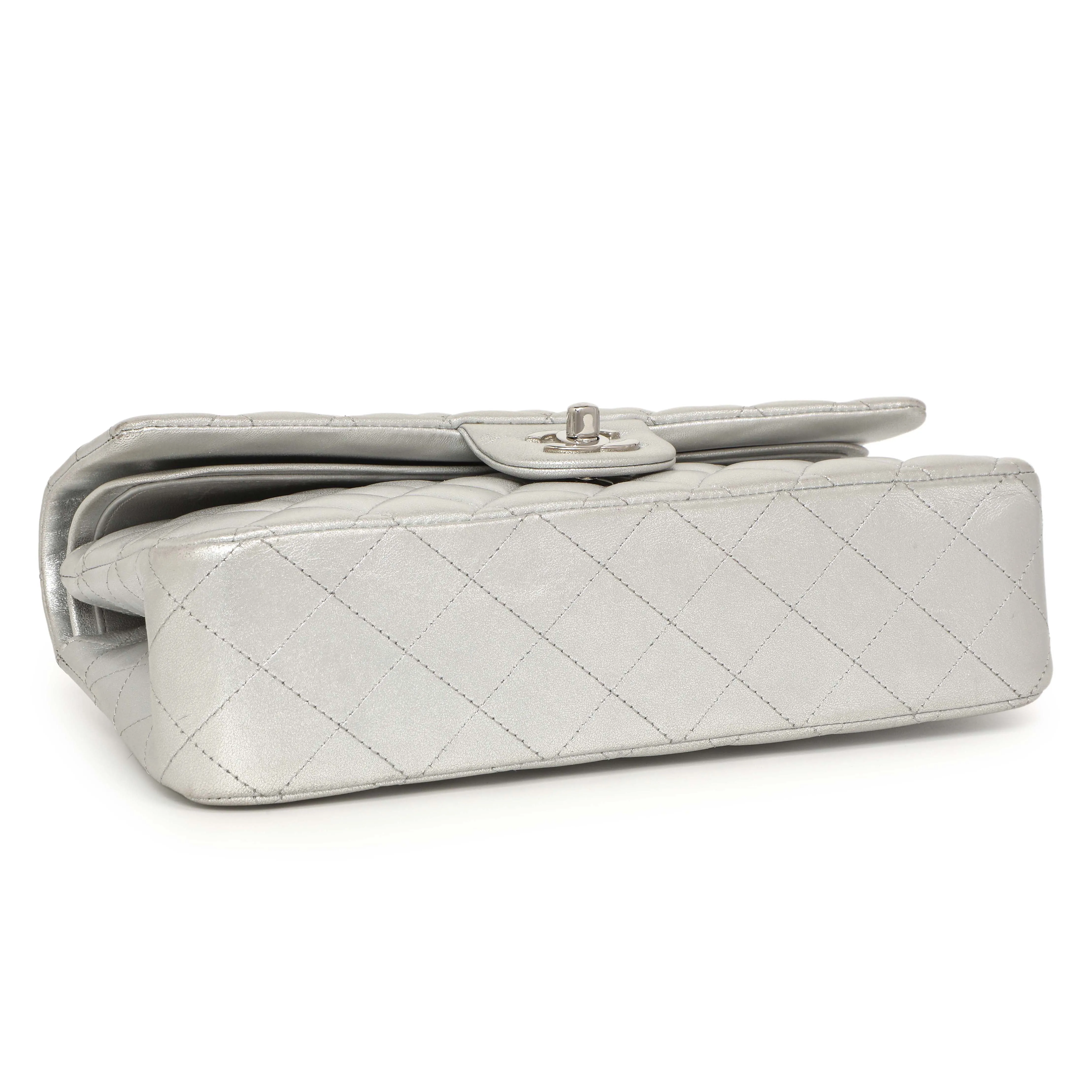 Chanel Silver Quilted Calfskin Medium Classic Double Flap