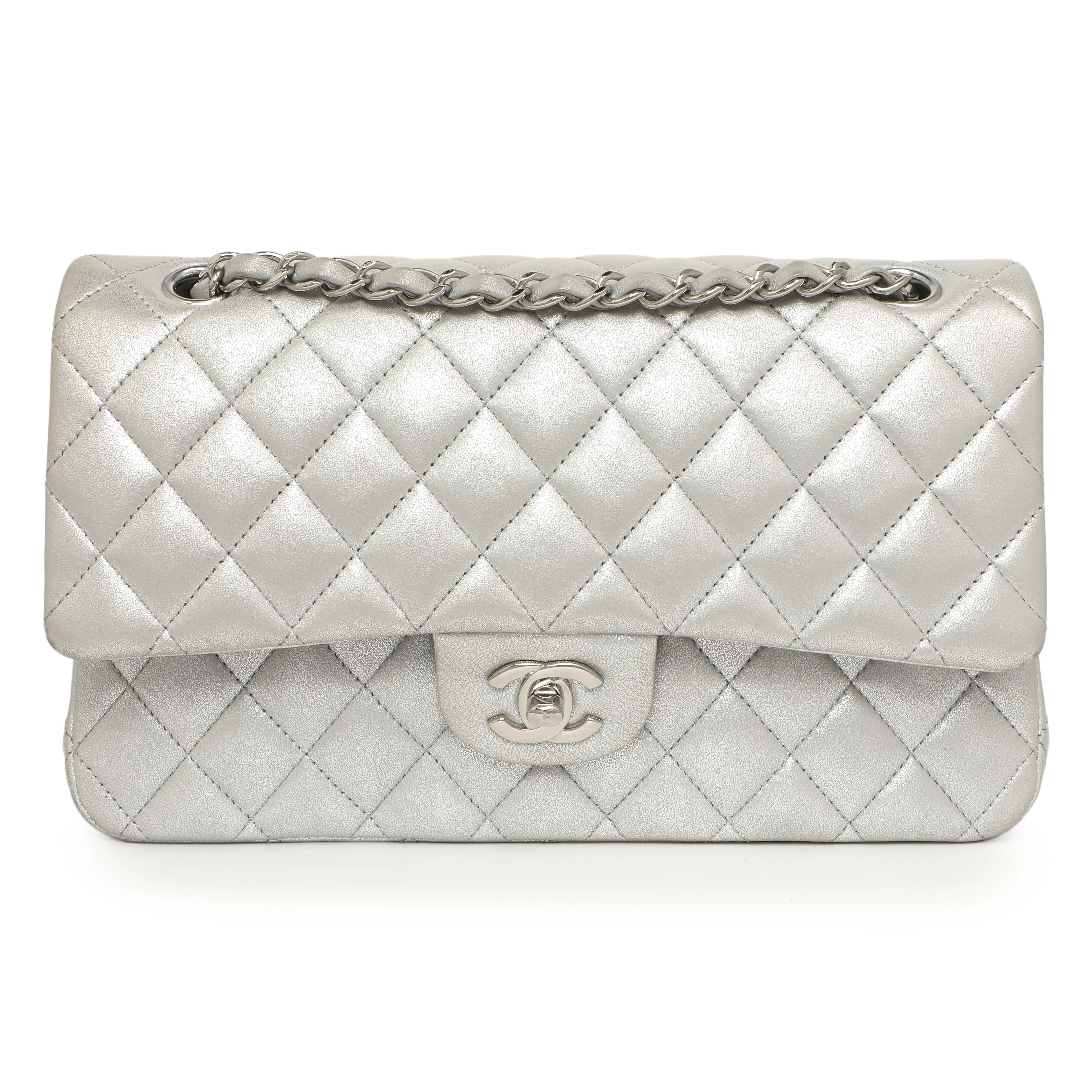 Chanel Silver Quilted Calfskin Medium Classic Double Flap