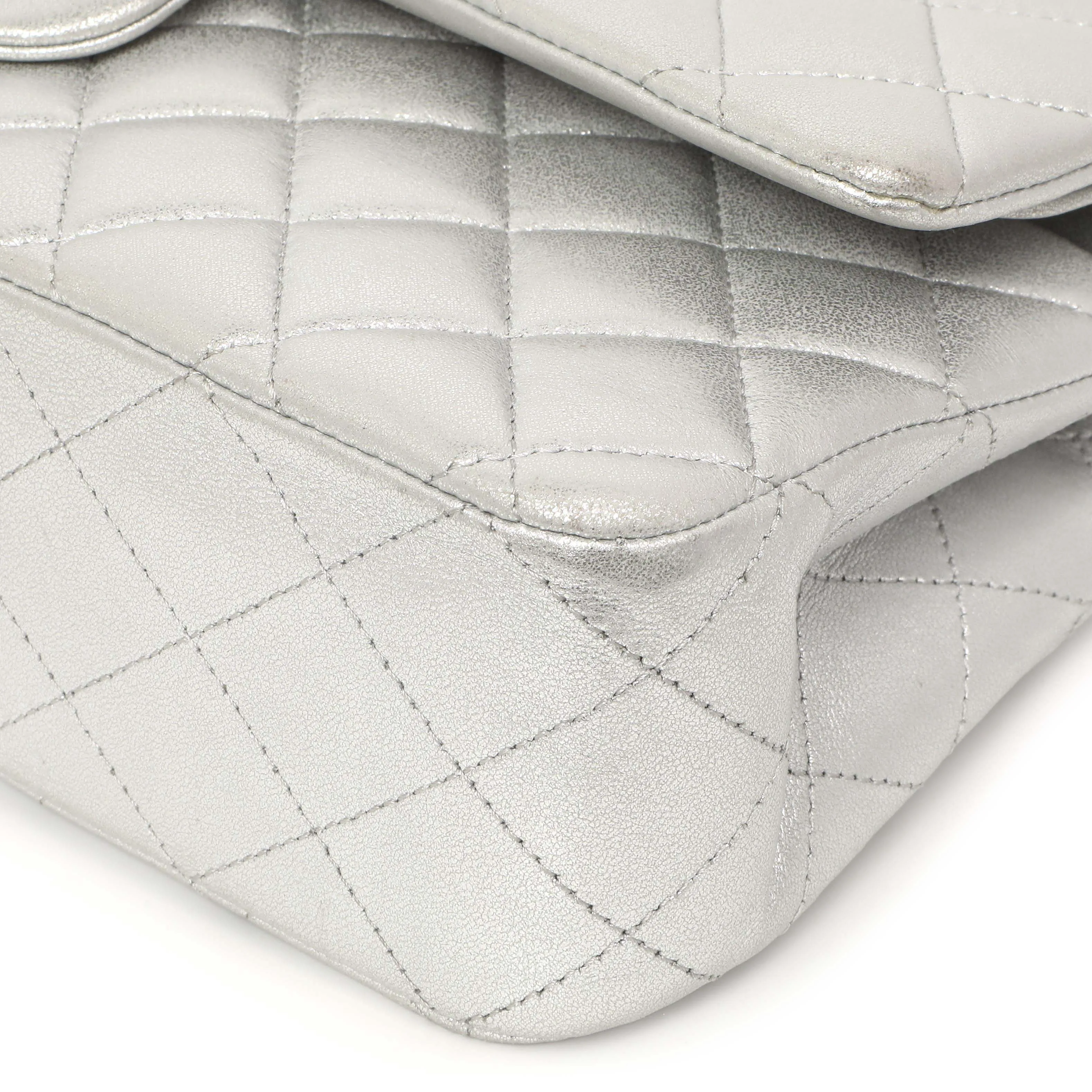 Chanel Silver Quilted Calfskin Medium Classic Double Flap