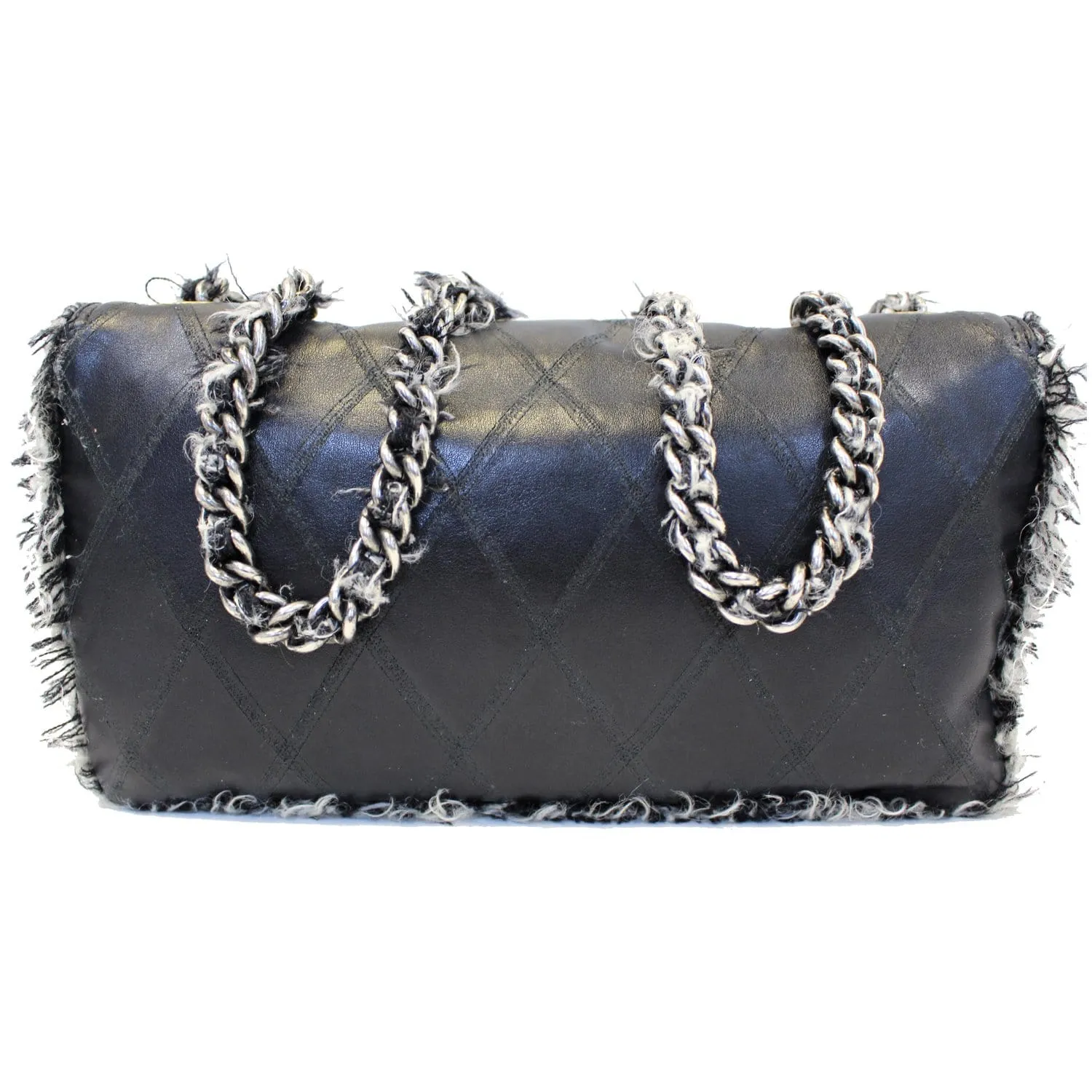 CHANEL Tweed Lambskin Leather Flap Bag Black