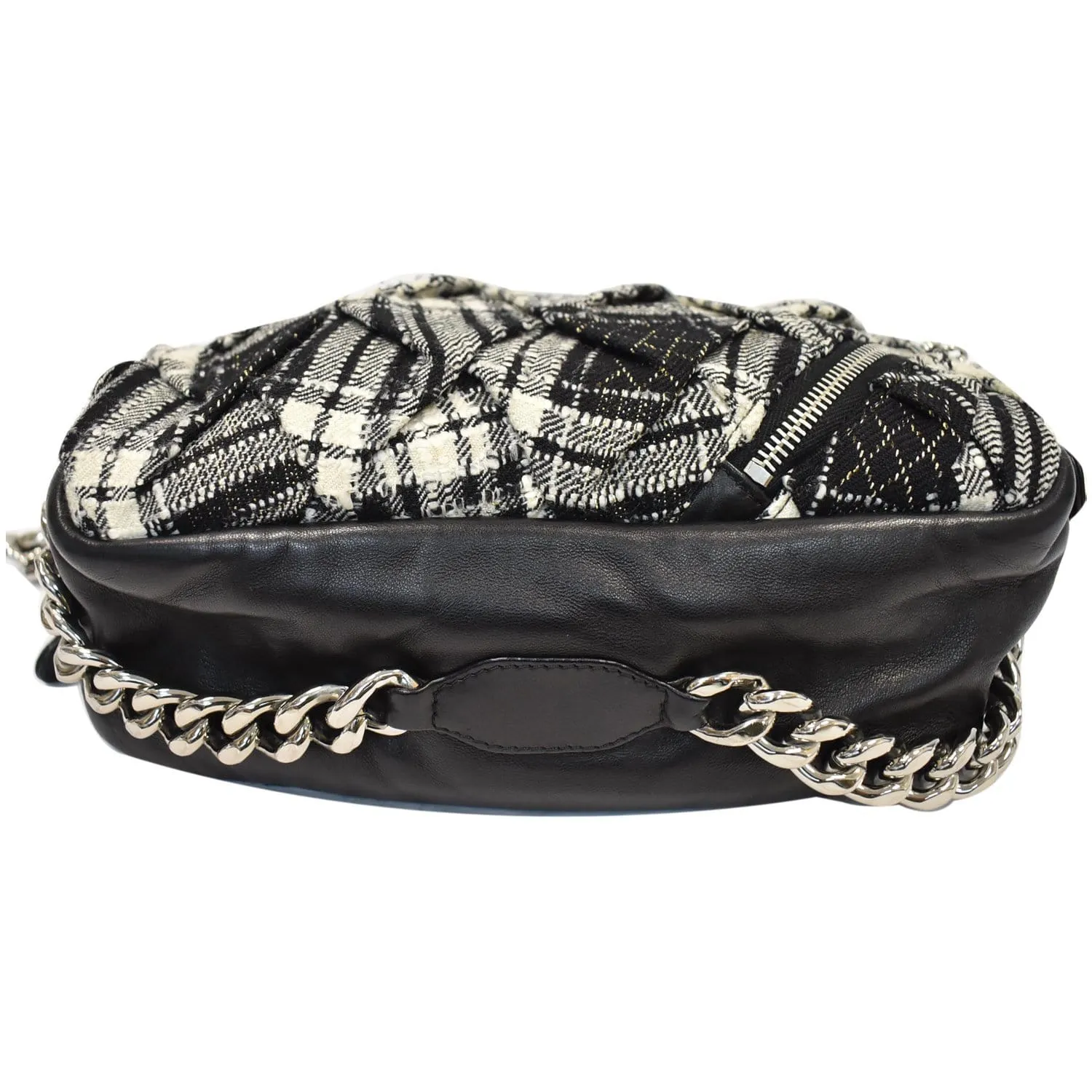 CHANEL Twisted Zipper Tweed Leather Shoulder Bag Black